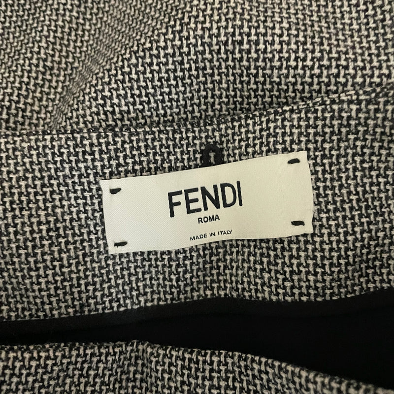 Fendi Made In Italy Wool Silk Micro Houndstooth Print Straight Pencil Skirt 40