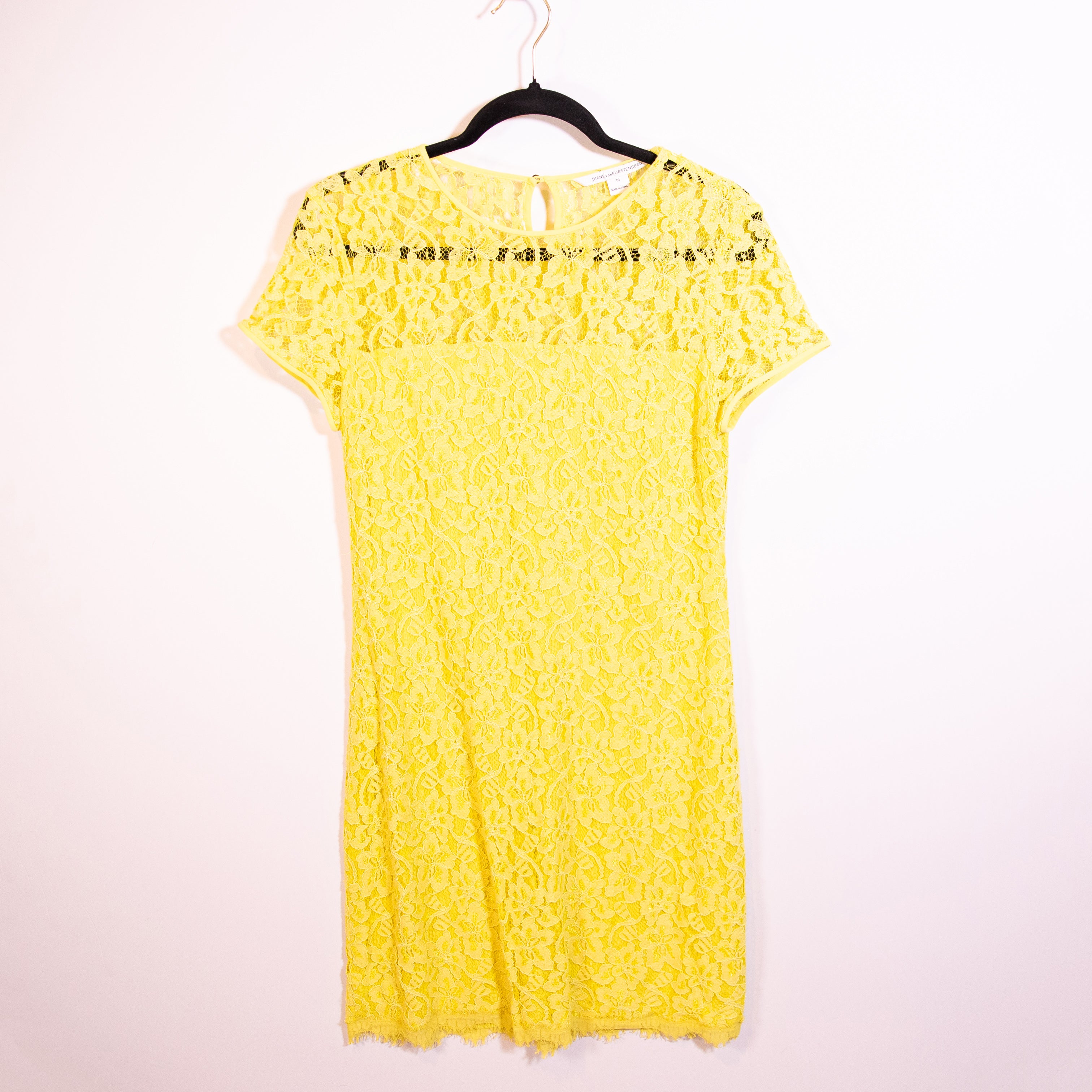 Diane Von Furstenberg Barbie Cotton Blend Allover Lace Silk Blend Lined Dress 10