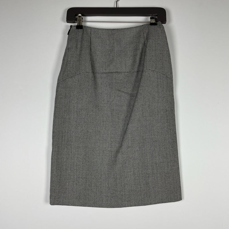 Fendi Made In Italy Wool Silk Micro Houndstooth Print Straight Pencil Skirt 40