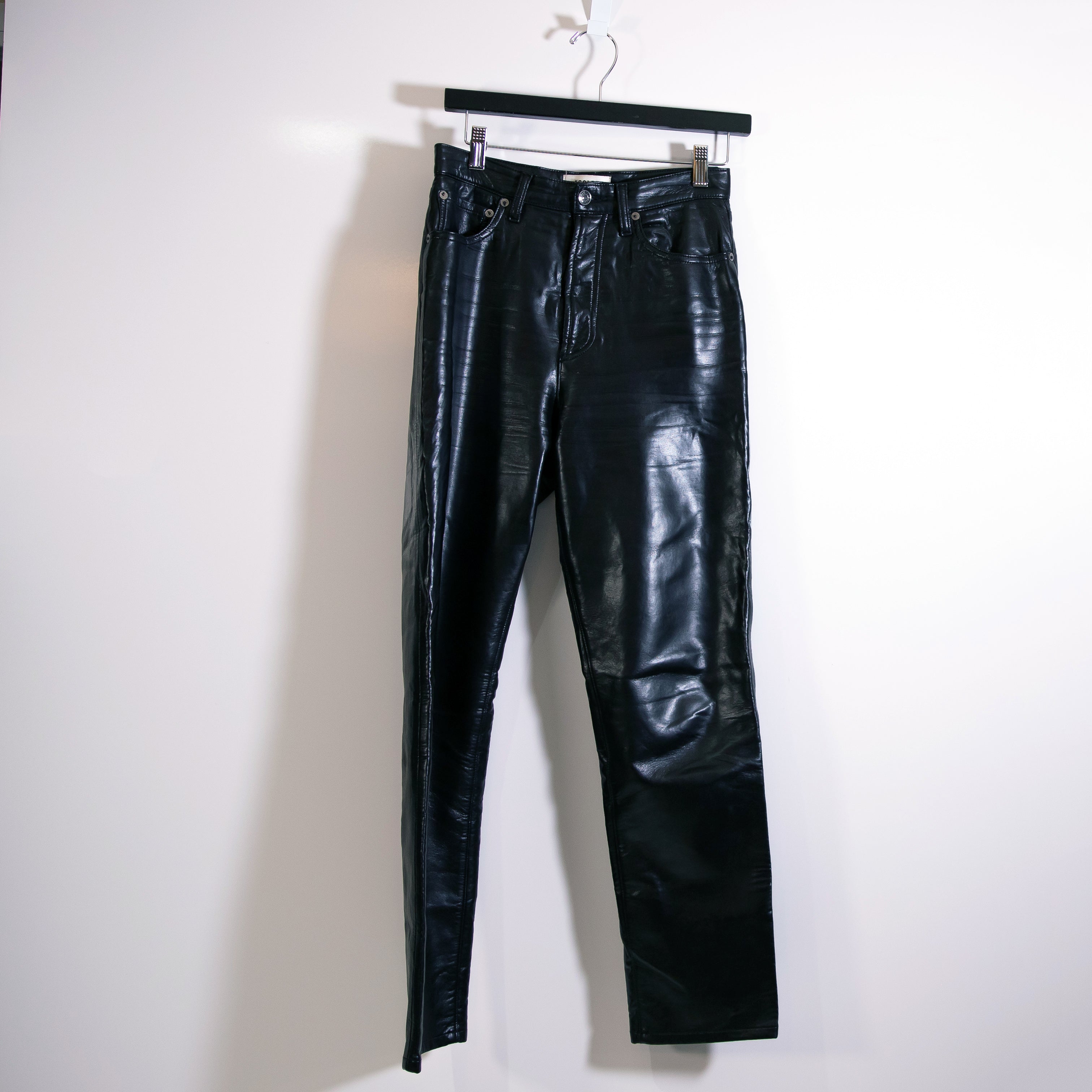Agolde Recycled Leather Fitted Straight Leg 90's Pants Detox Black 24