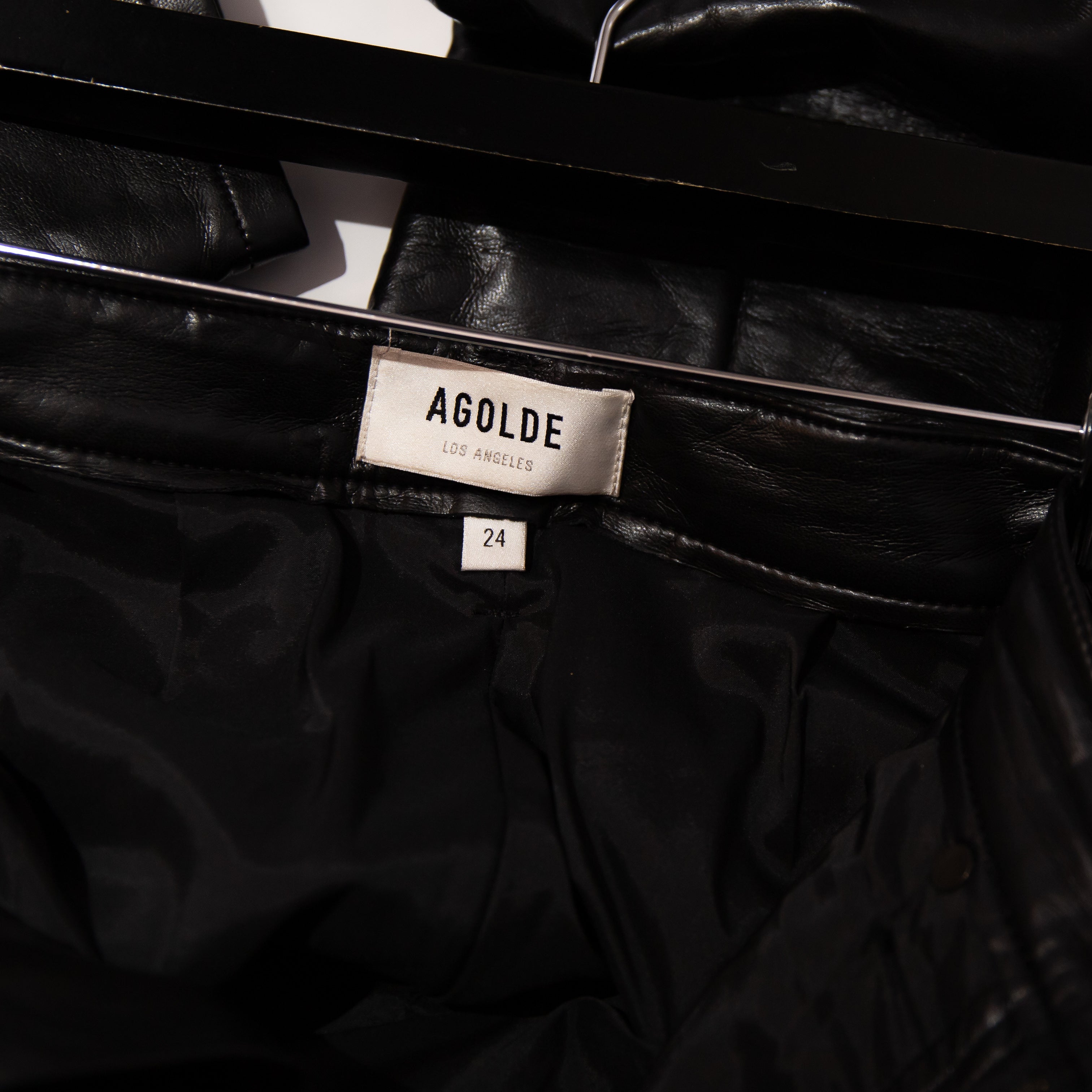 Agolde Recycled Leather Fitted Straight Leg 90's Pants Detox Black 24