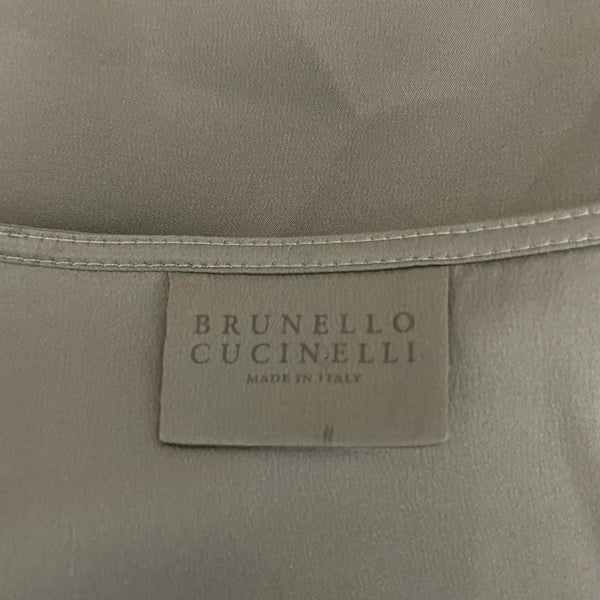 Brunello Cucinelli Silk Chiffon Satin Lined Sleeveless V Neck Shell Tank Top M