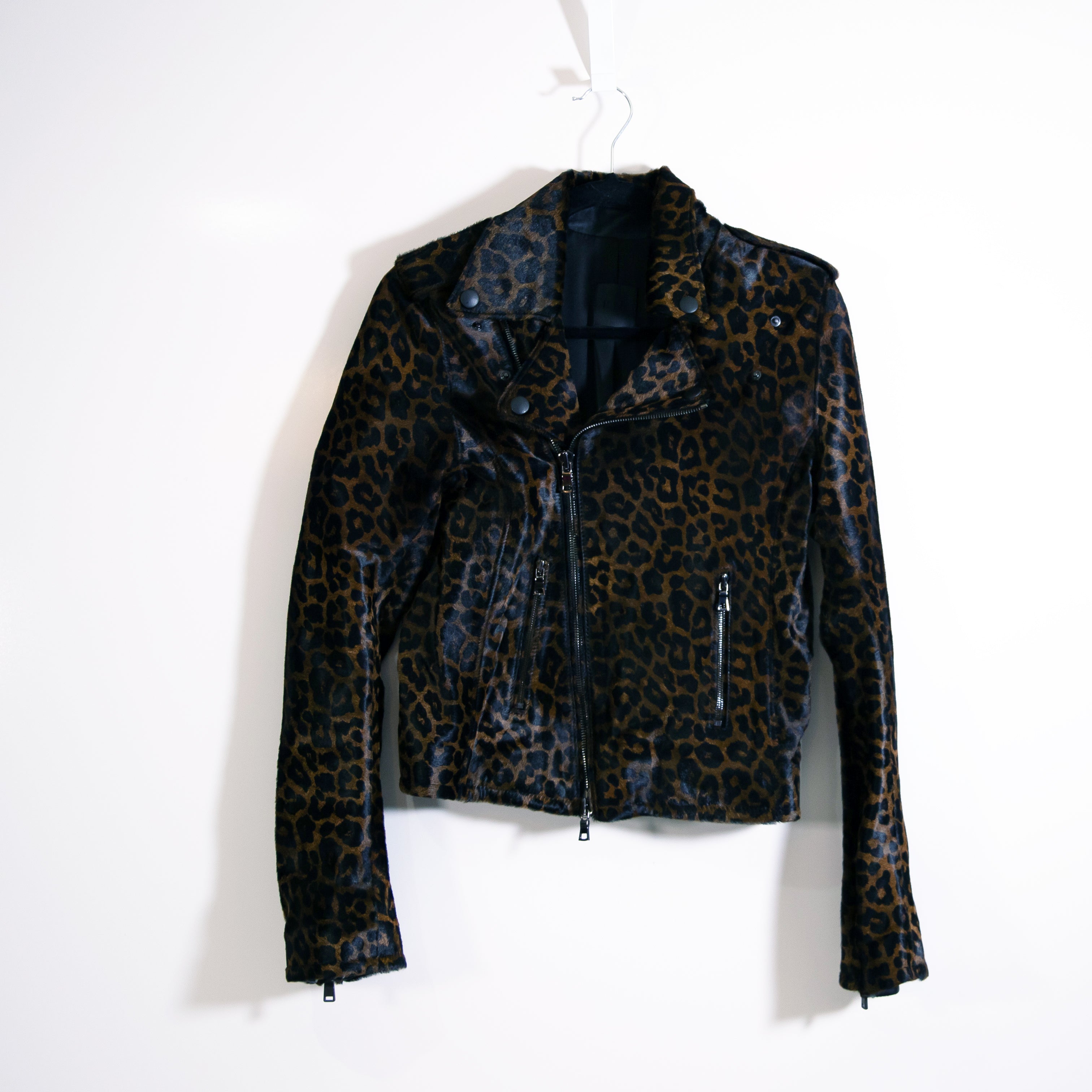 RTA Ponyhair Animal Fur Cheetah Leopard Print Pattern Motorcycle Jacket Small