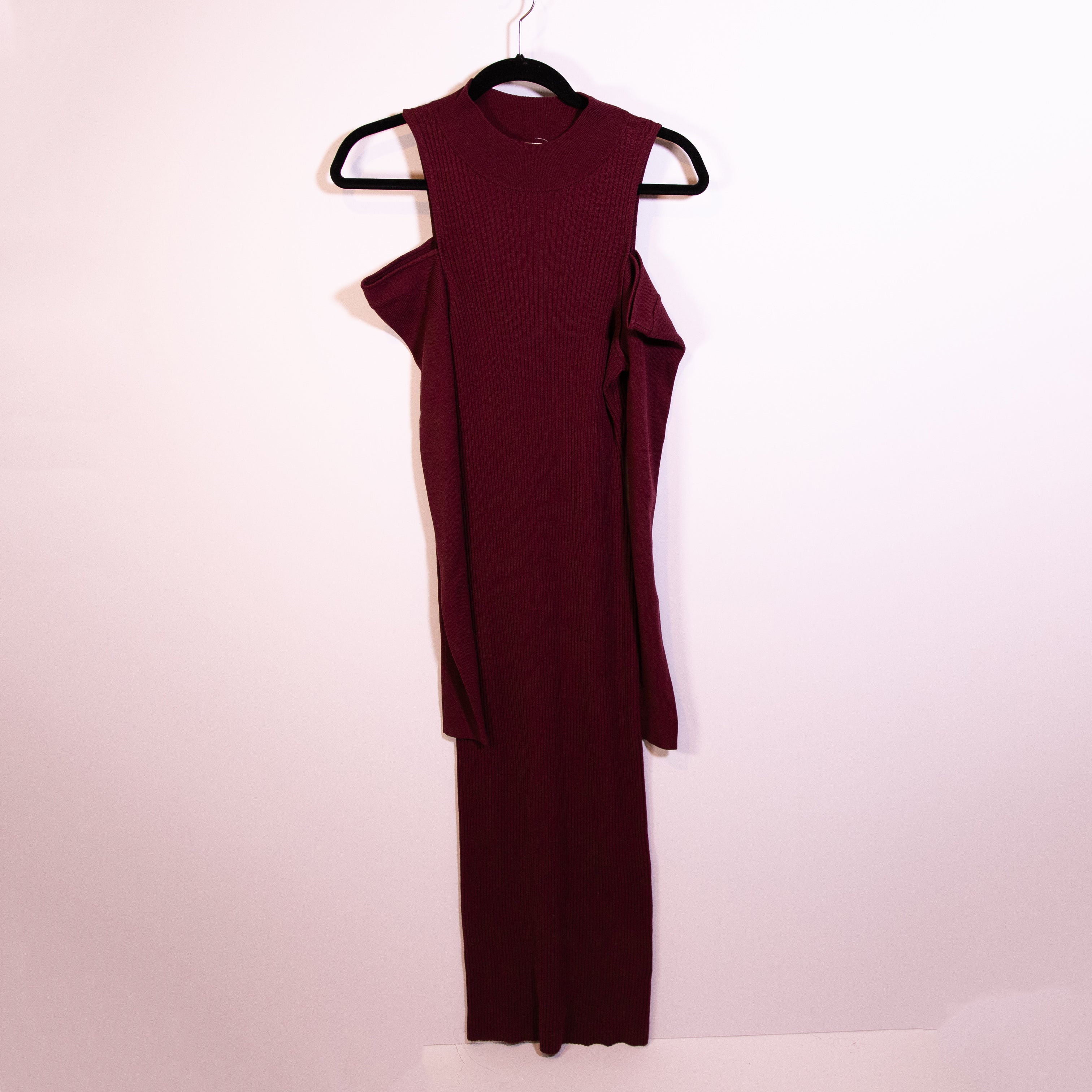 NEW Open Edit Mock Neck Cold Shoulder Long Sleeve Sweater Dress Burgundy Tannin