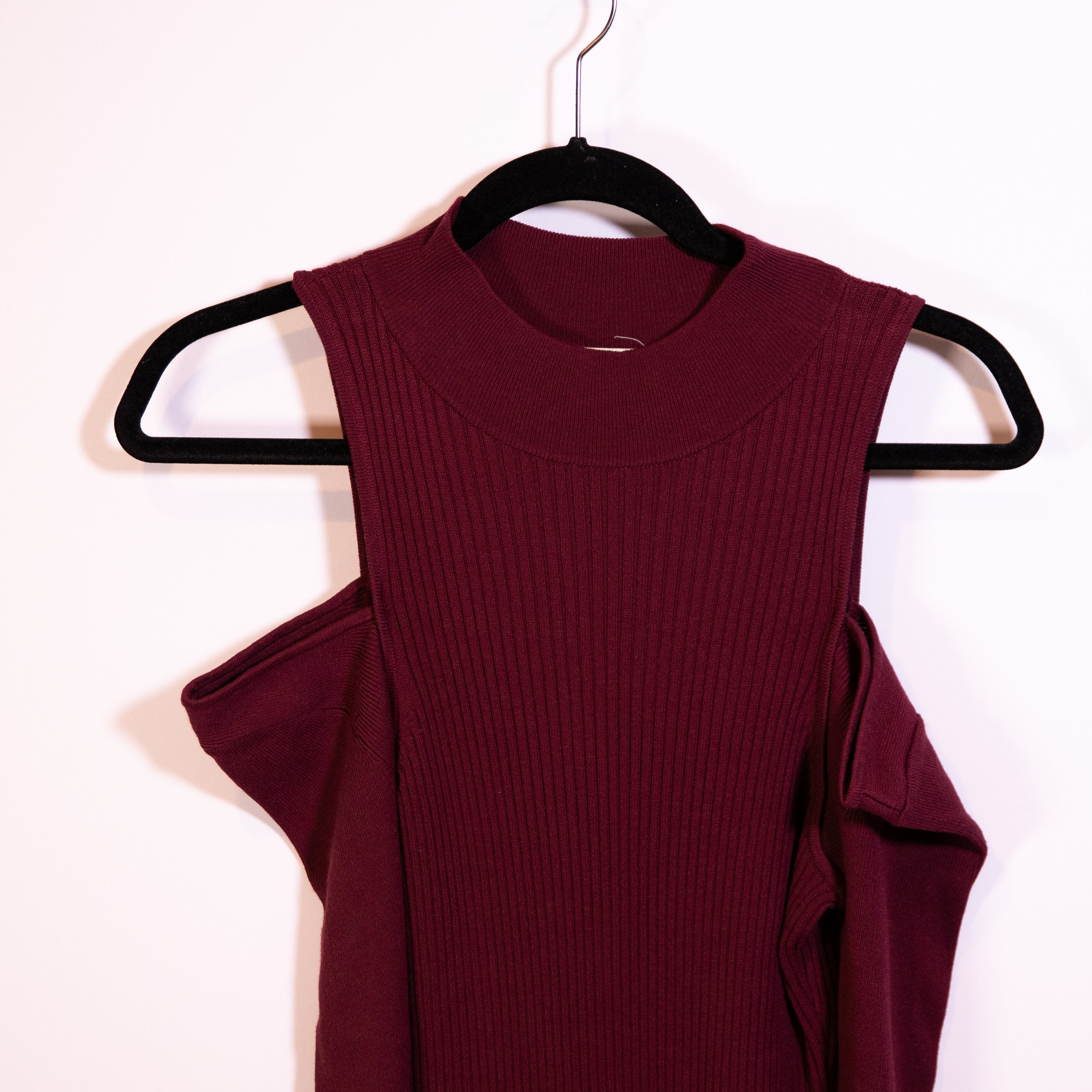 NEW Open Edit Mock Neck Cold Shoulder Long Sleeve Sweater Dress Burgundy Tannin