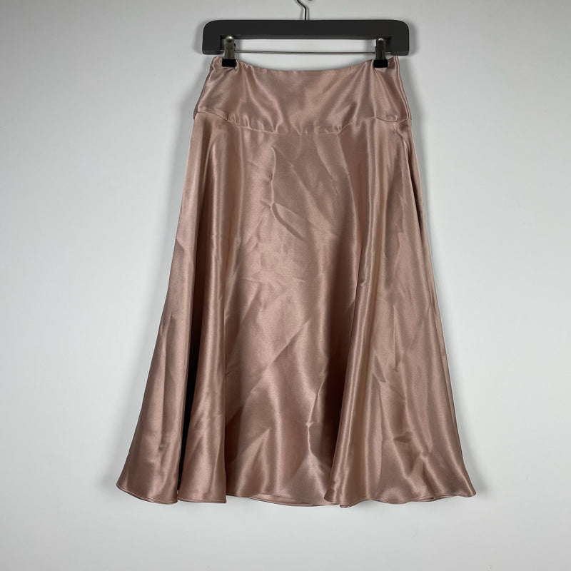 Salvatore Ferragamo Made In Italy Silk Satin Slip A Line Flared Midi Skirt 38