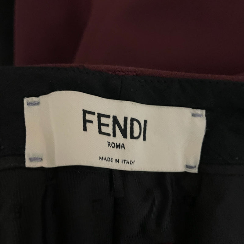 Fendi Made in Italy Women's Wool Crepe Ponte Ankle Crop Trouser Pants Burgundy