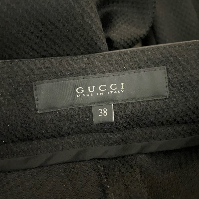 Gucci Women's Made In Italy Wool Stretch Leather Waist Trim Ankle Crop Pants 38