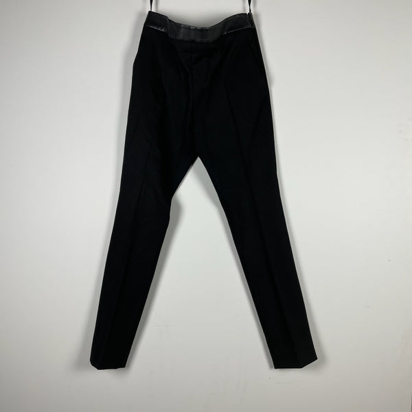 Gucci Women's Made In Italy Wool Stretch Leather Waist Trim Ankle Crop Pants 38