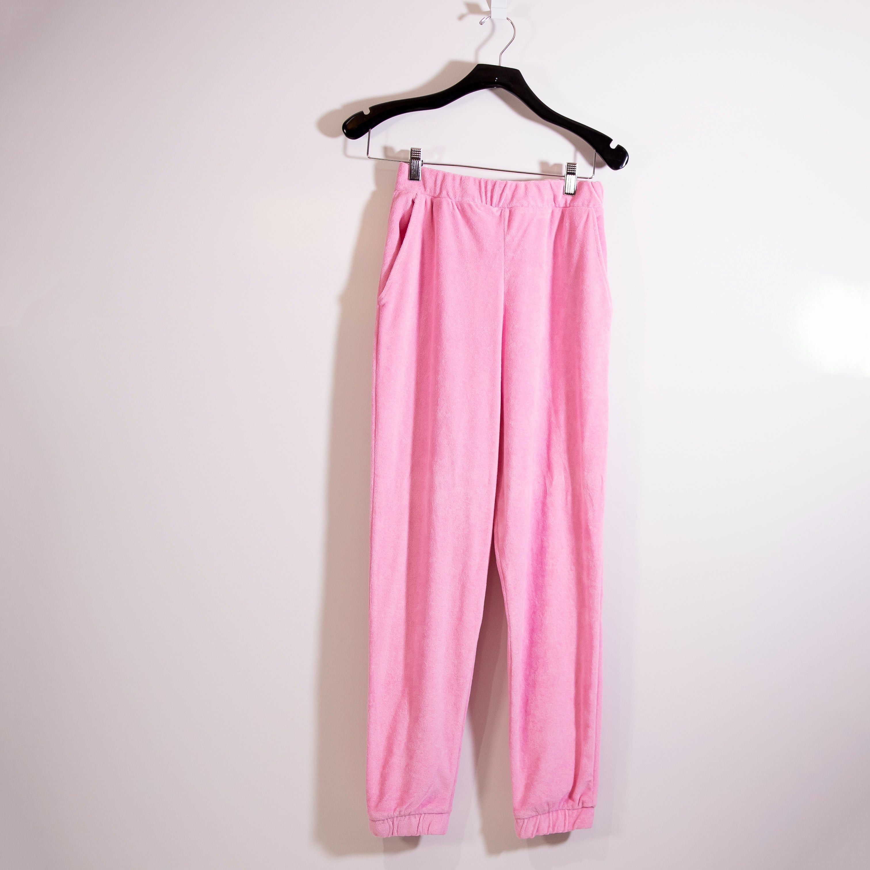 Zara Women's Cotton Terry Mid Rise Ankle Crop Jogger Sweat Pants Candy Pink S