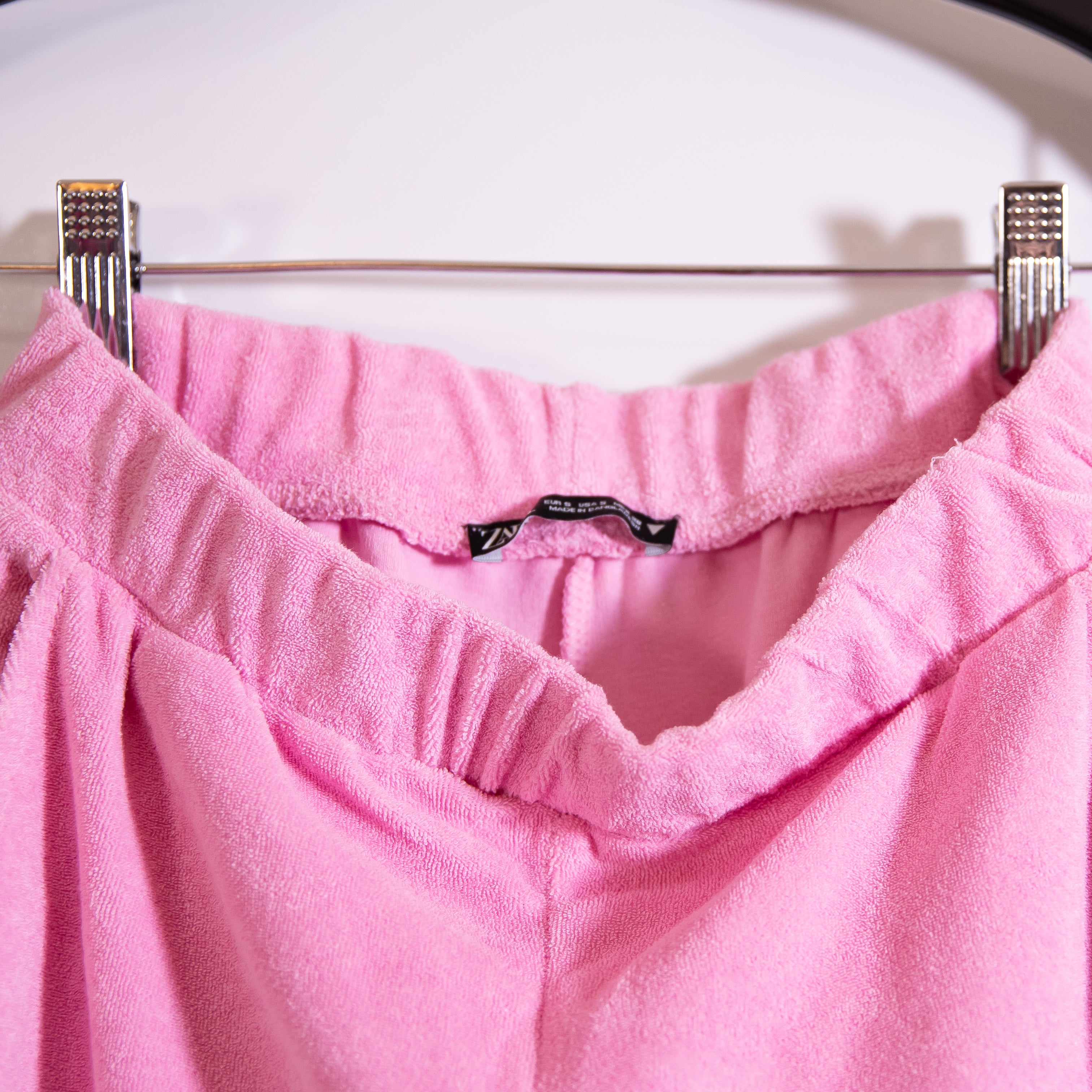 Zara Women's Cotton Terry Mid Rise Ankle Crop Jogger Sweat Pants Candy Pink S