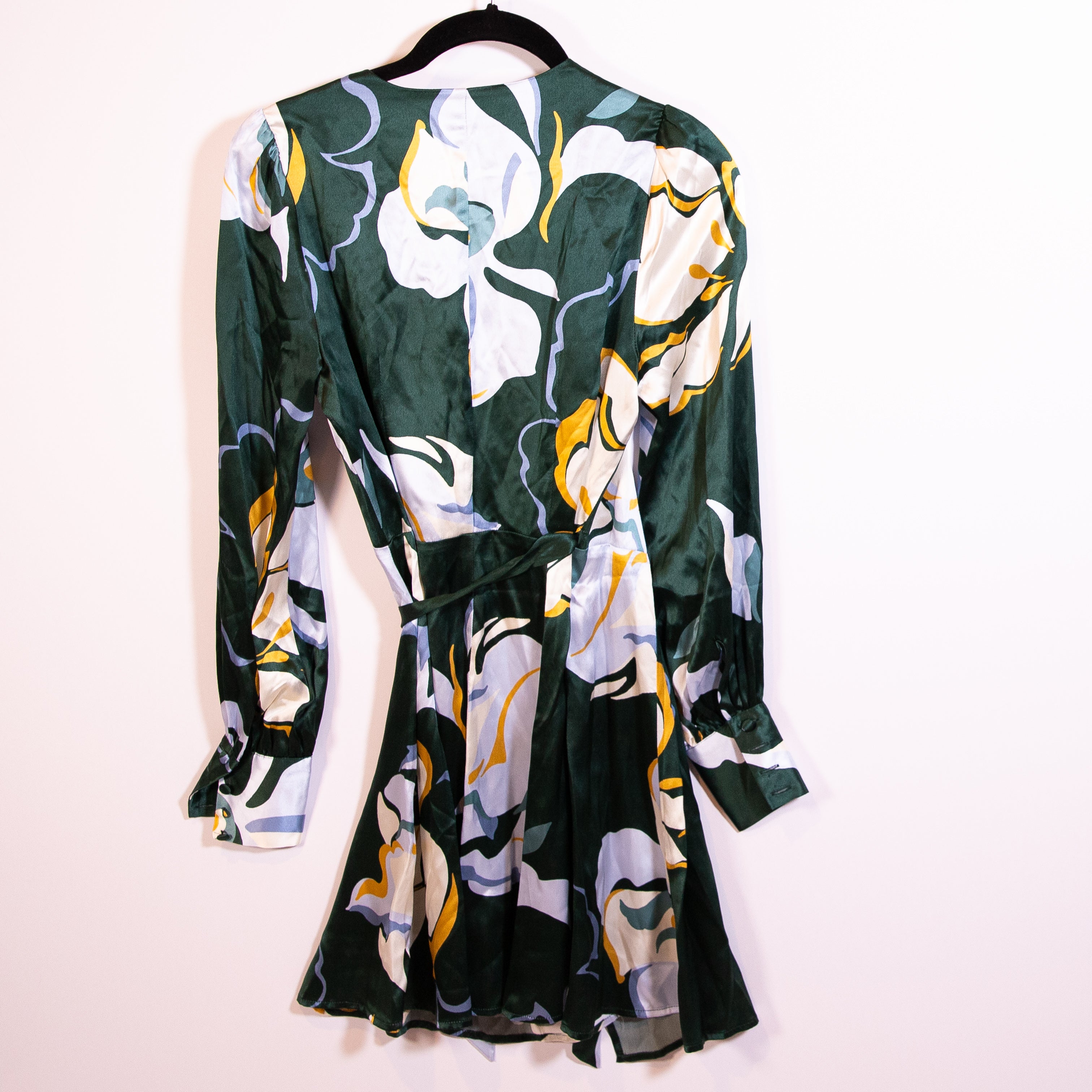 Reformation Chrisley Silk Satin Floral Flower Abstract Print Mini Wrap Dress XS