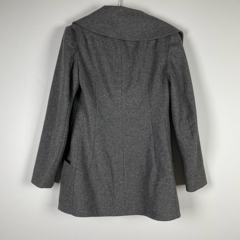 Jill Sander Wool Cashmere Silk Lined Spread Collar Pea Coat Jacket Gray Small 38