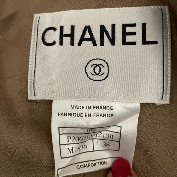 Chanel Made In France Linen Cotton Silk Satin Stretch Lined Tweed Blazer Jacket