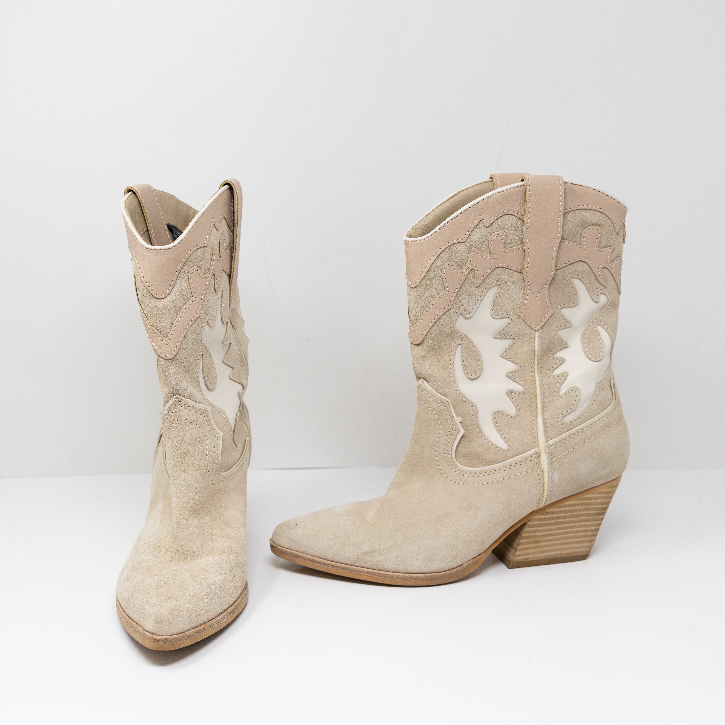 Dolce Vita Landen Dune Suede Block Heel Pull On Cowboy Boots Booties Shoes 7.5