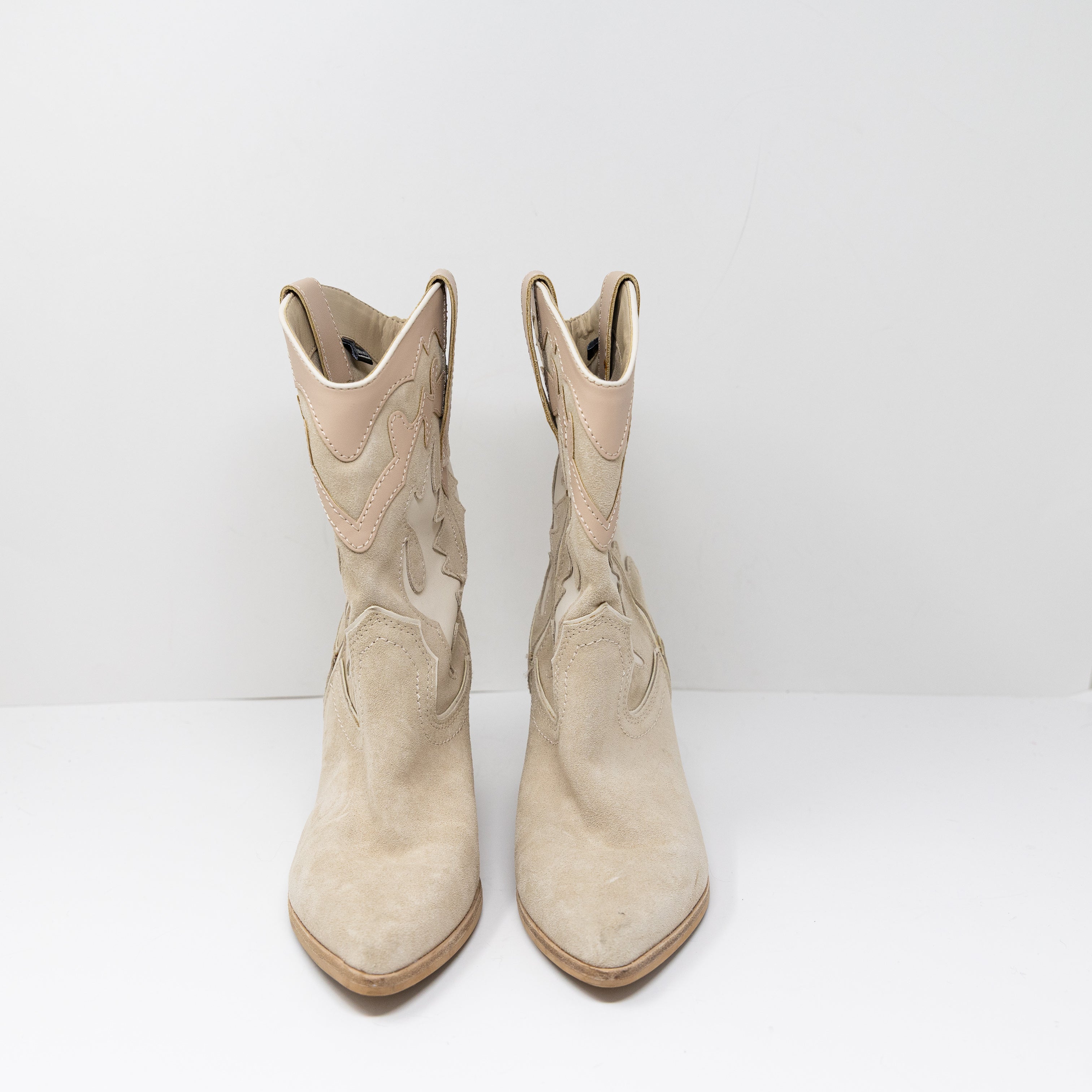 Dolce Vita Landen Dune Suede Block Heel Pull On Cowboy Boots Booties Shoes 7.5