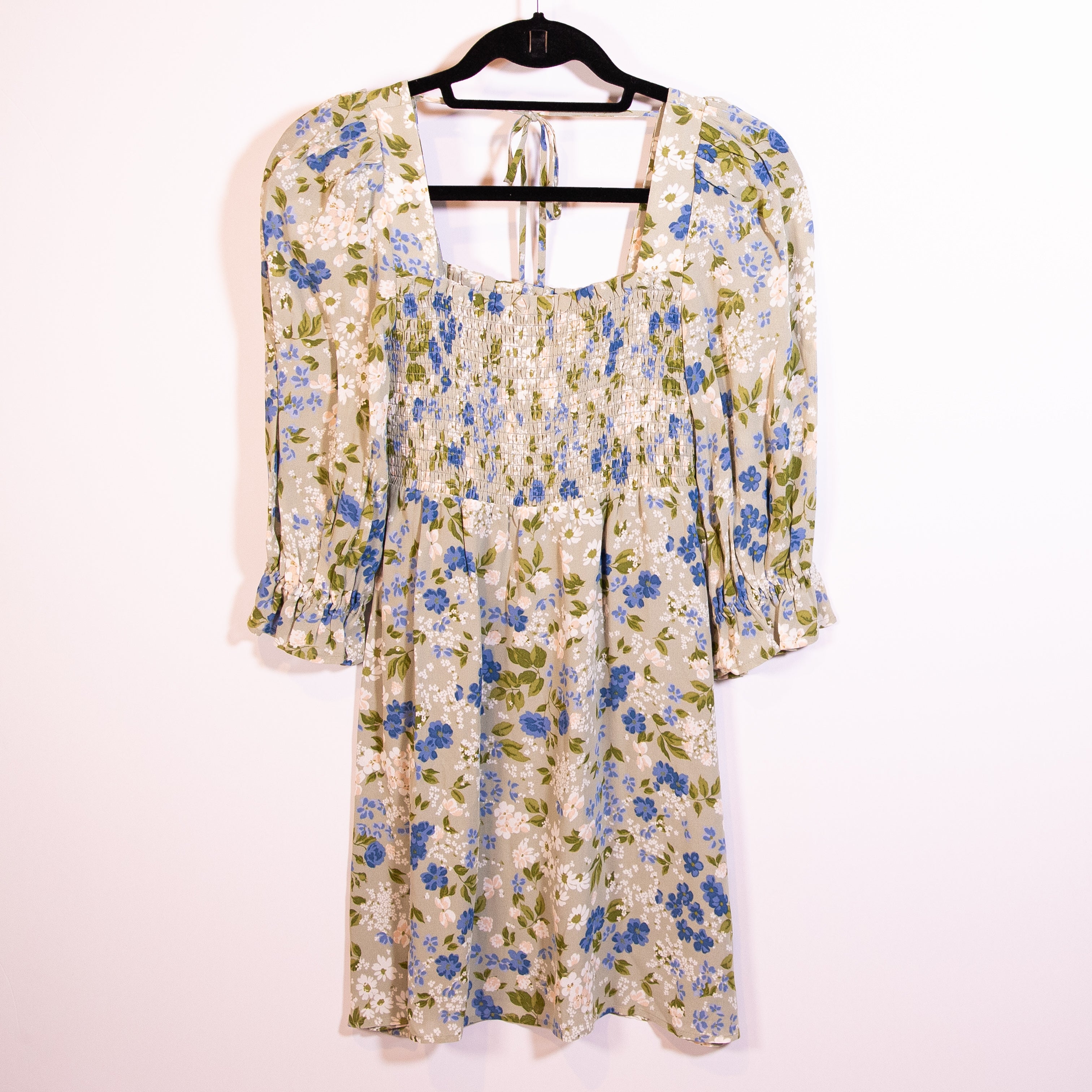 Reformation Zaria Chiffon Smocked Bodice Half Sleeve Amie Floral Print Dress XS