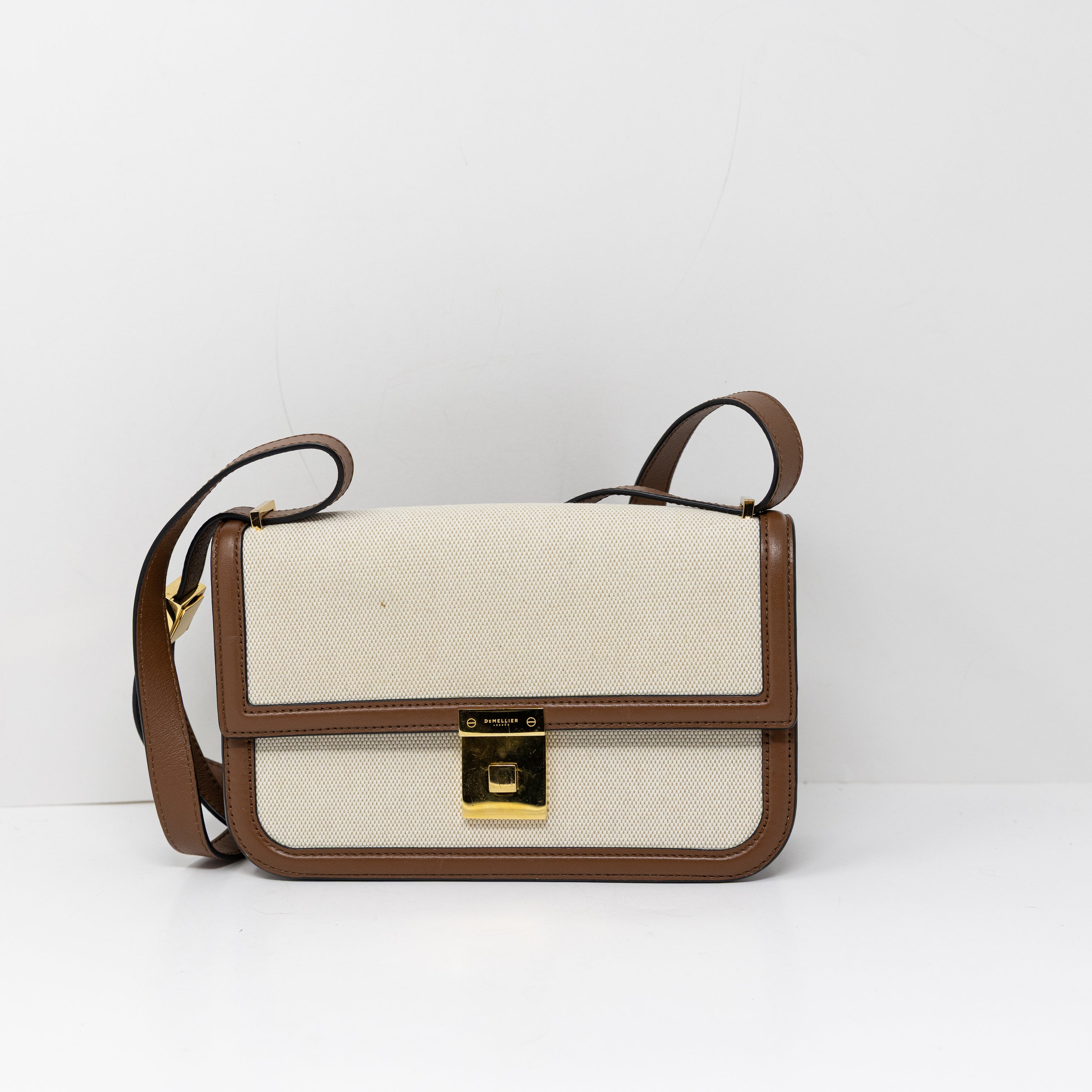 DeMellier Women's Natural Woven Genuine Leather Trim Crossbody Shoulder Bag