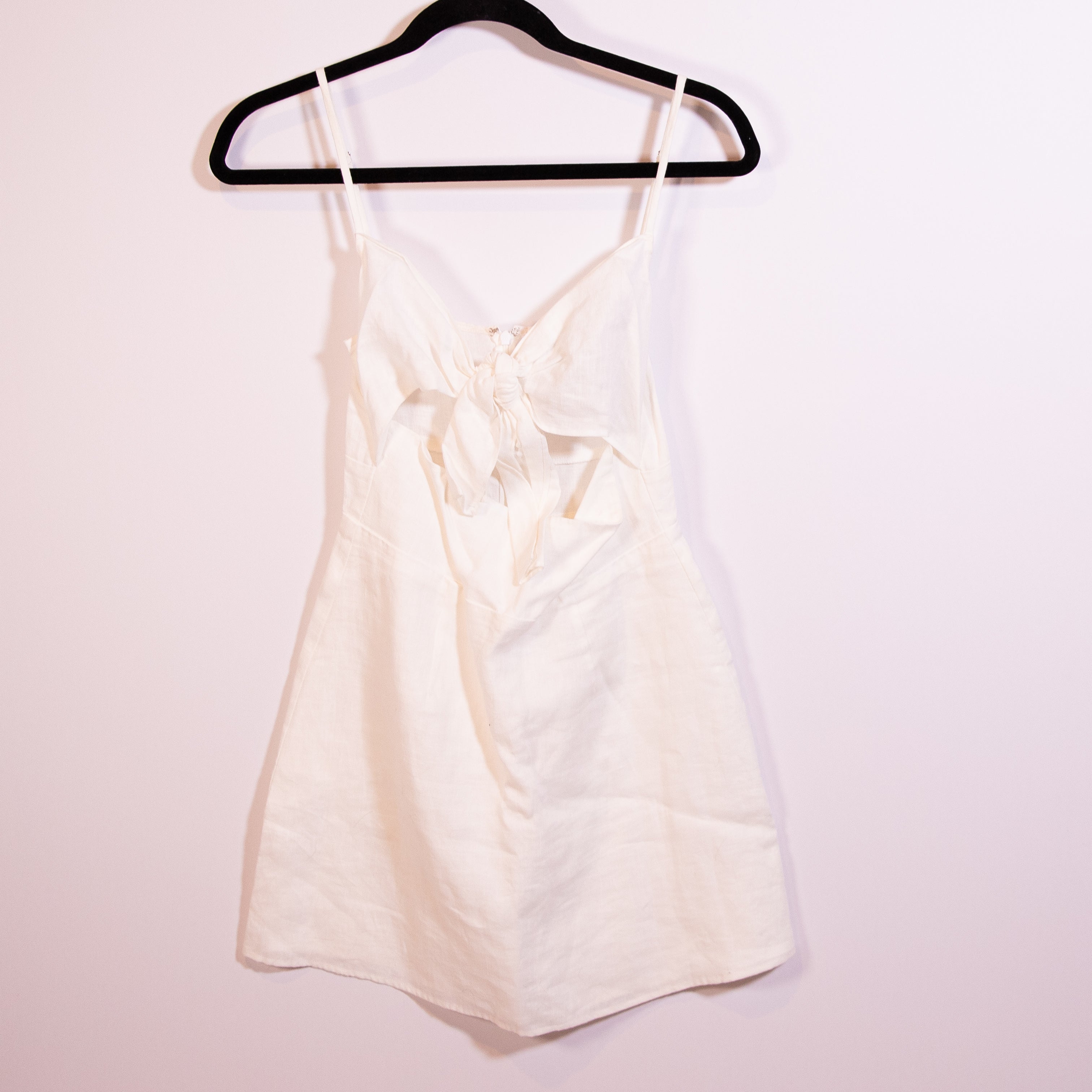 Reformation Sullivan Lightweight Linen Cut Out Bow Tie Mini Dress White 2