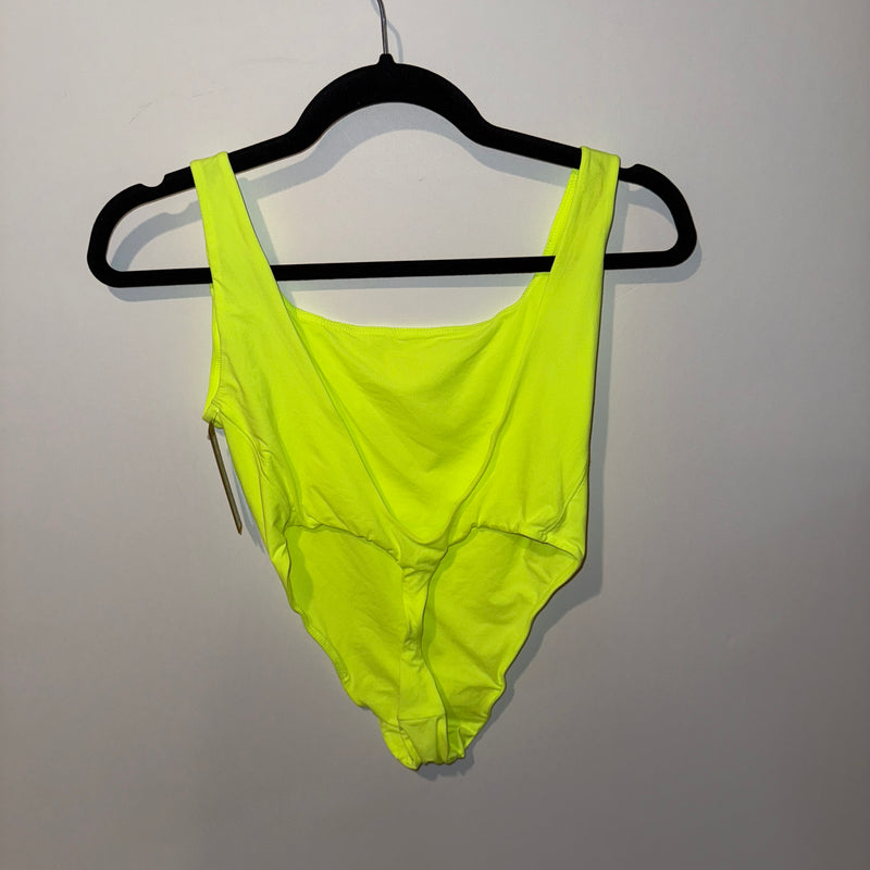 NEW Skims Fits Everybody High Cut Square Neck Bodysuit Green Highlighter Large