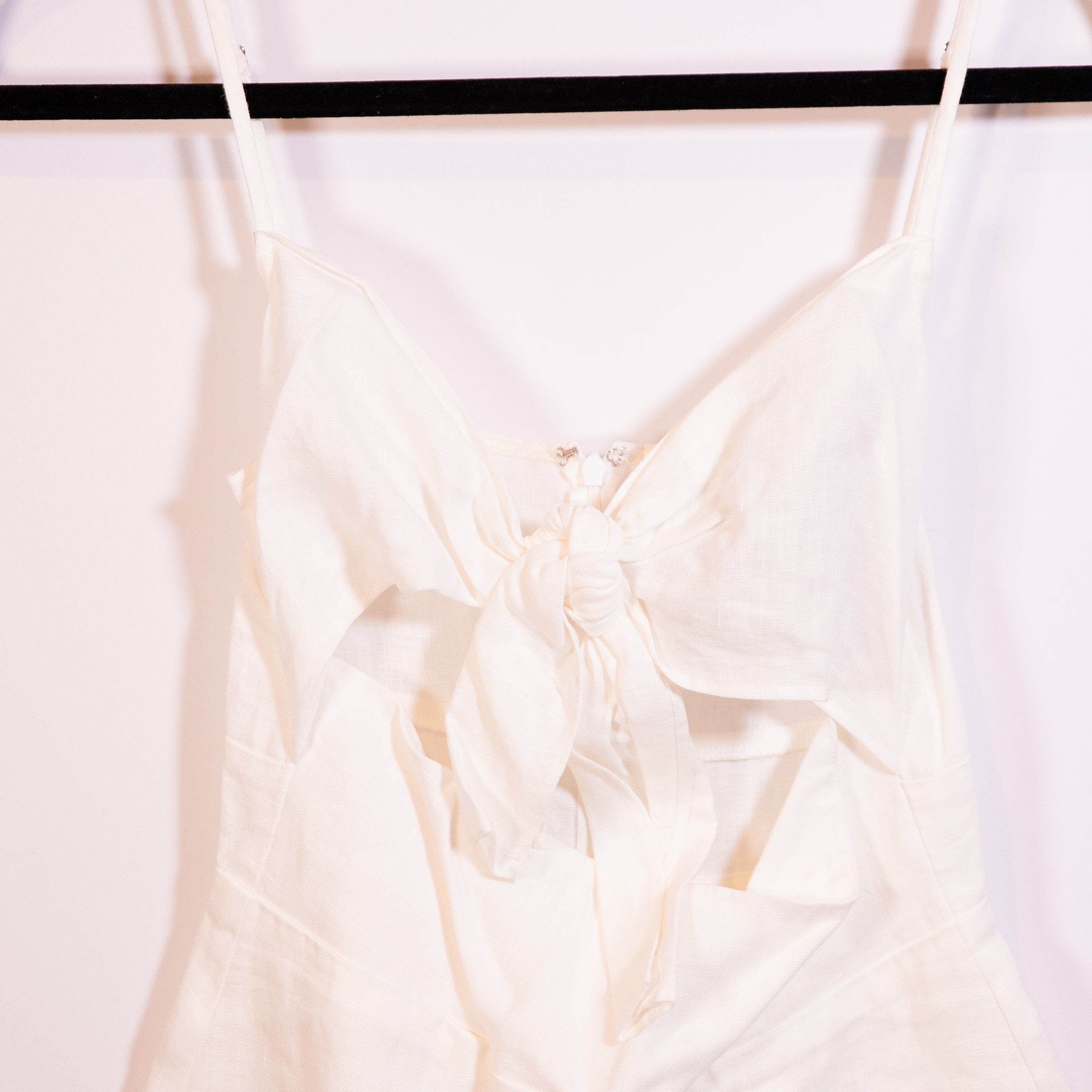 Reformation Sullivan Lightweight Linen Cut Out Bow Tie Mini Dress White 2