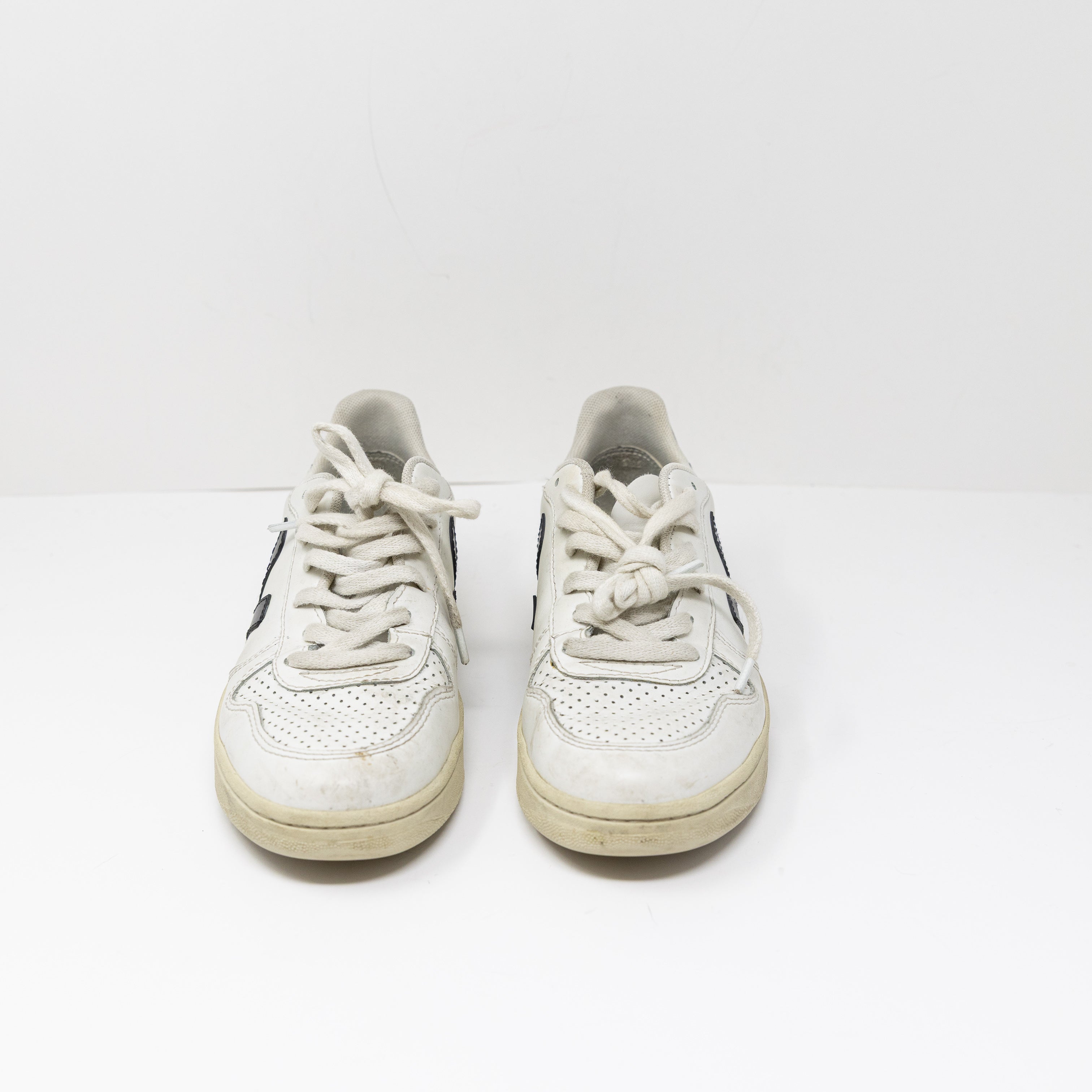 Veja V-10 Women's Leather Low Top Perforated Casual Sneakers Shoes White Black 7
