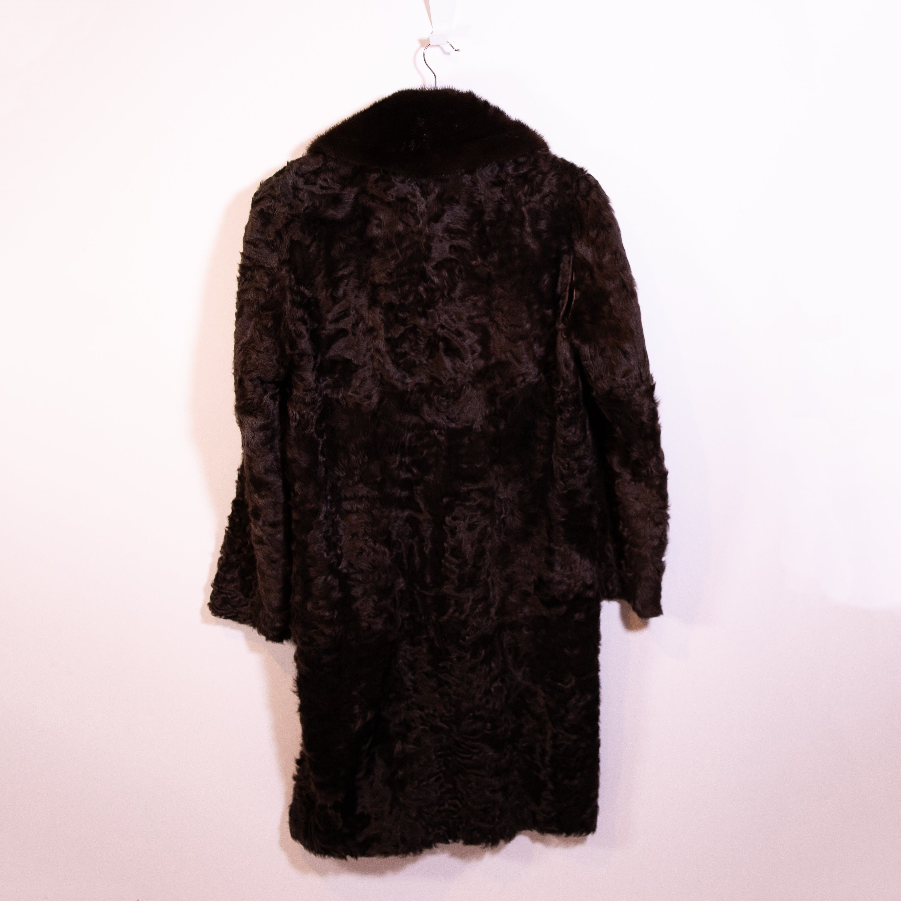 Neiman Marcus Genuine Lamb Fur Mink Trim Collar Mid Length Coat Jacket Brown 8