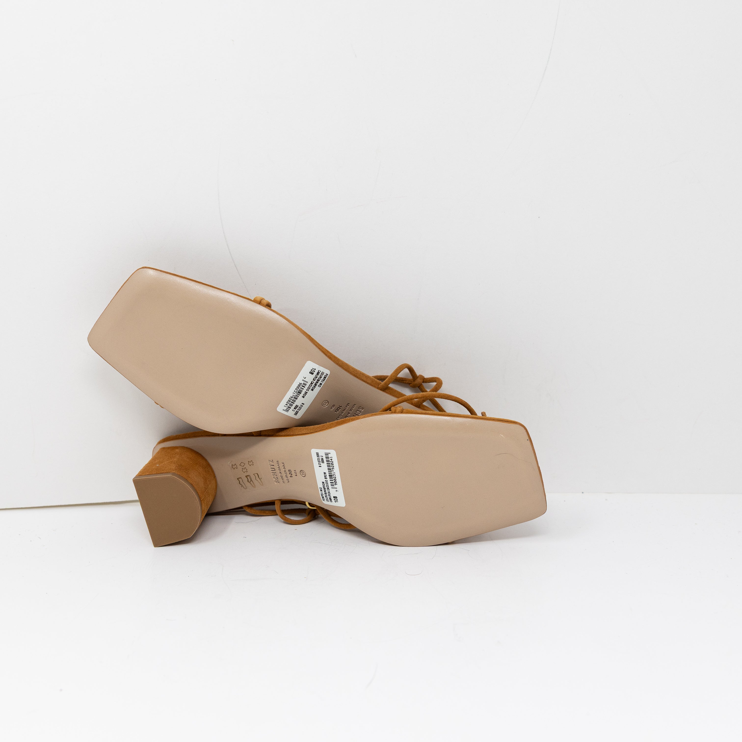 NEW Schutz Pompeii Genuine Suede Leather Mid Block Strappy Sandal Heels Cuoio 10