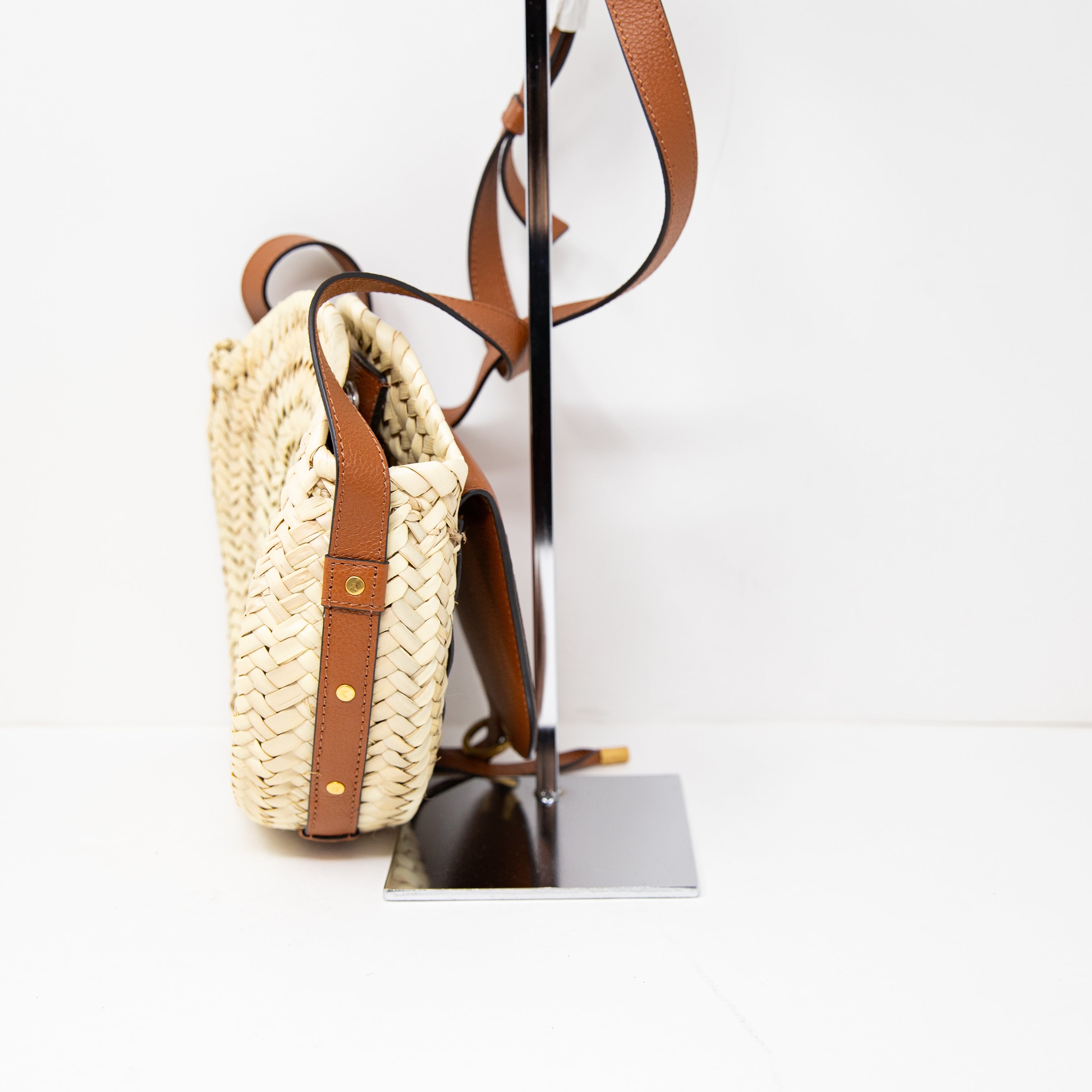 NEW Chloe Marcie Crossbody Raffia Woven Basket Leather Shoulder Purse Bag Tan