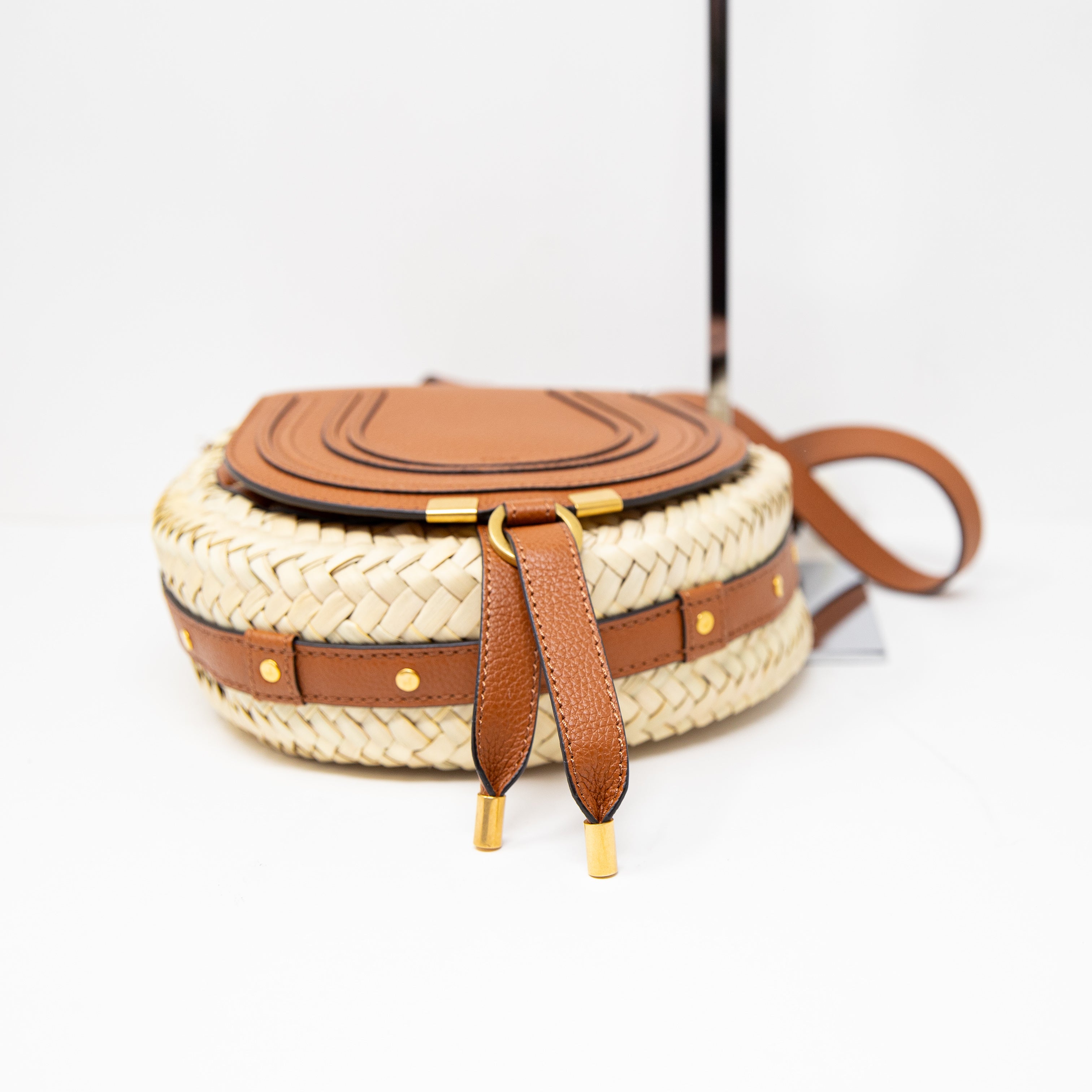 NEW Chloe Marcie Crossbody Raffia Woven Basket Leather Shoulder Purse Bag Tan