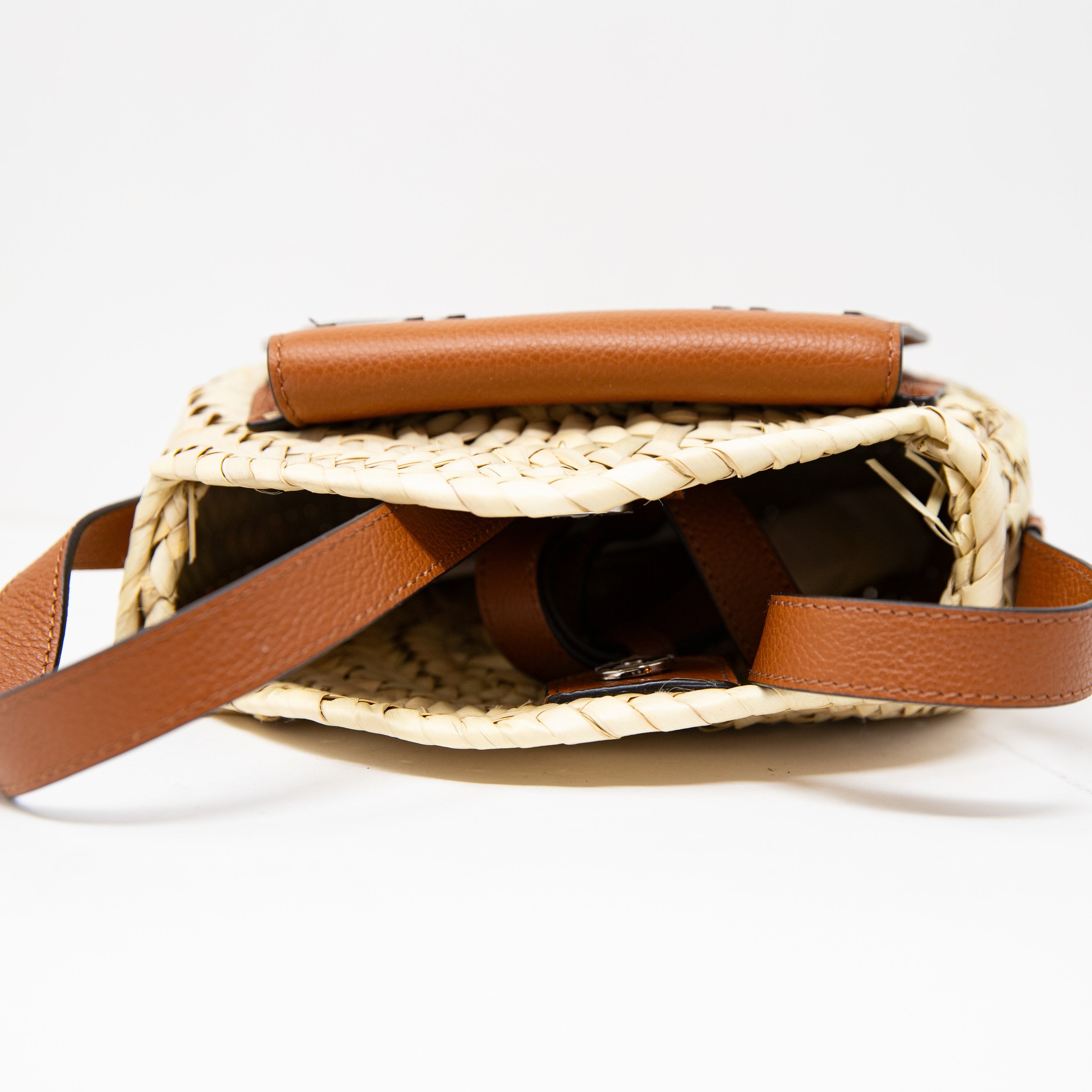 NEW Chloe Marcie Crossbody Raffia Woven Basket Leather Shoulder Purse Bag Tan