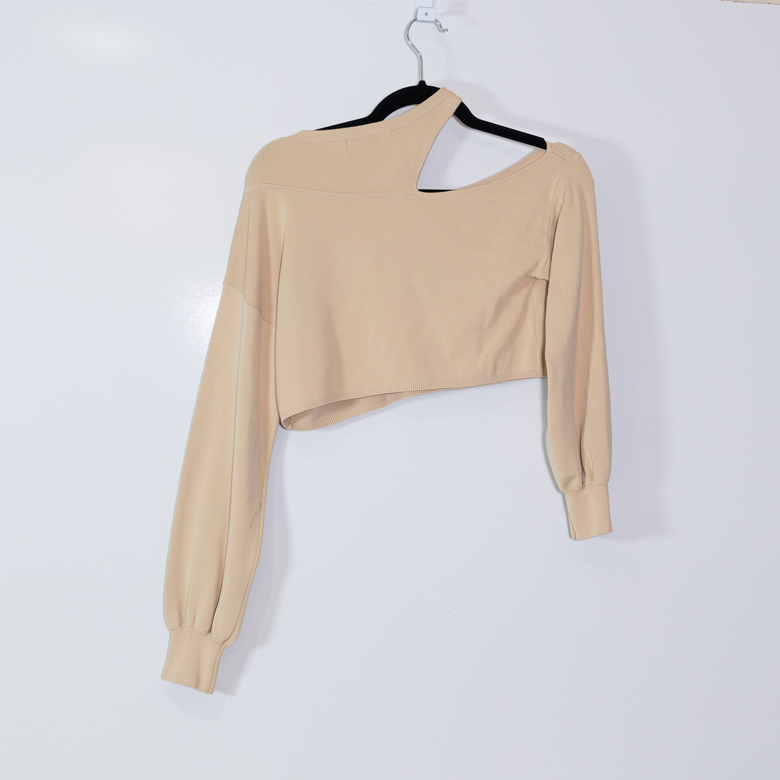 Michael Costello x Revolve Asym Cut Out Shoulder Asymmetric Dolman Sweater Nude