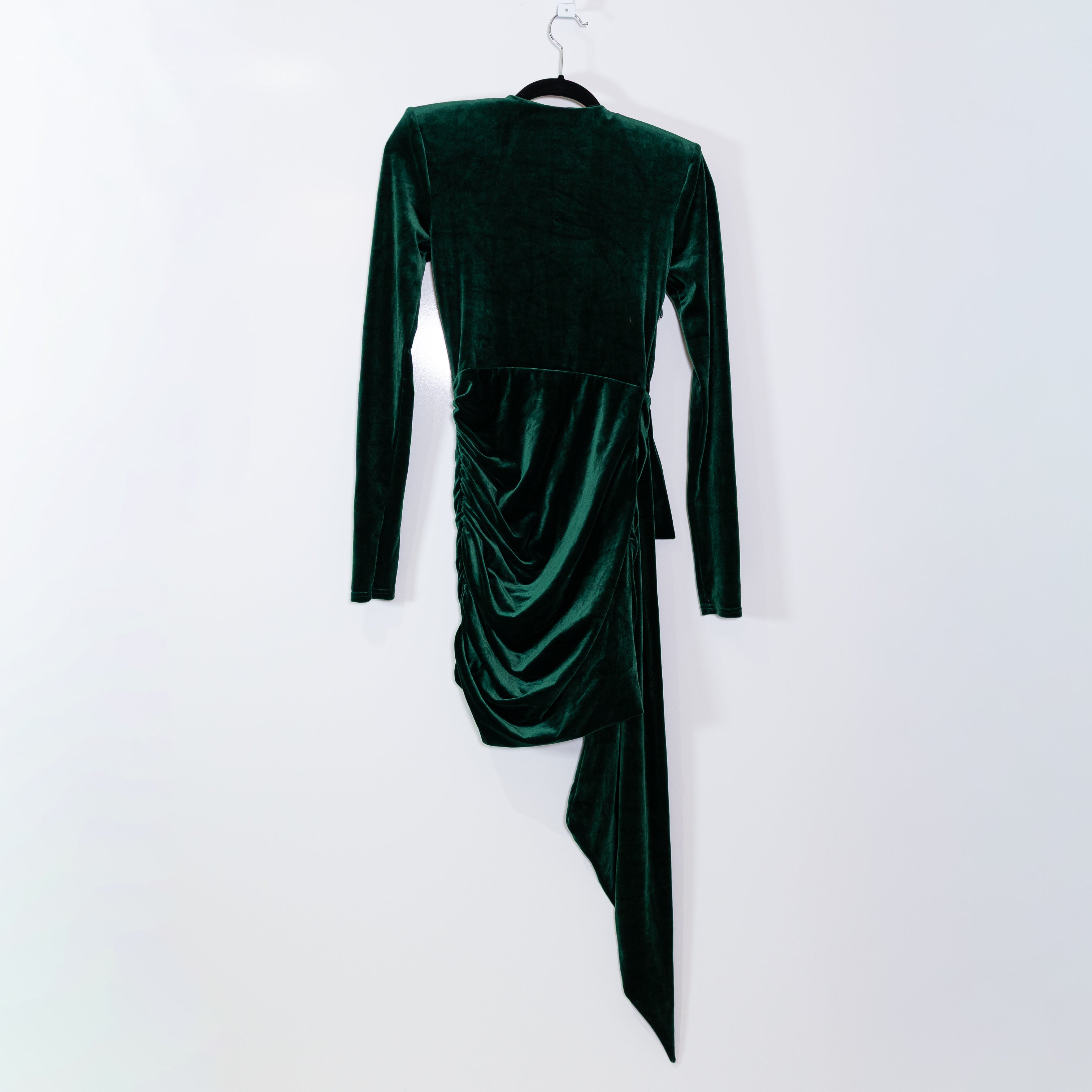 Akira Velvet Velour Draped Ruched Long Sleeve V Neck Mini Cocktail Party Dress S