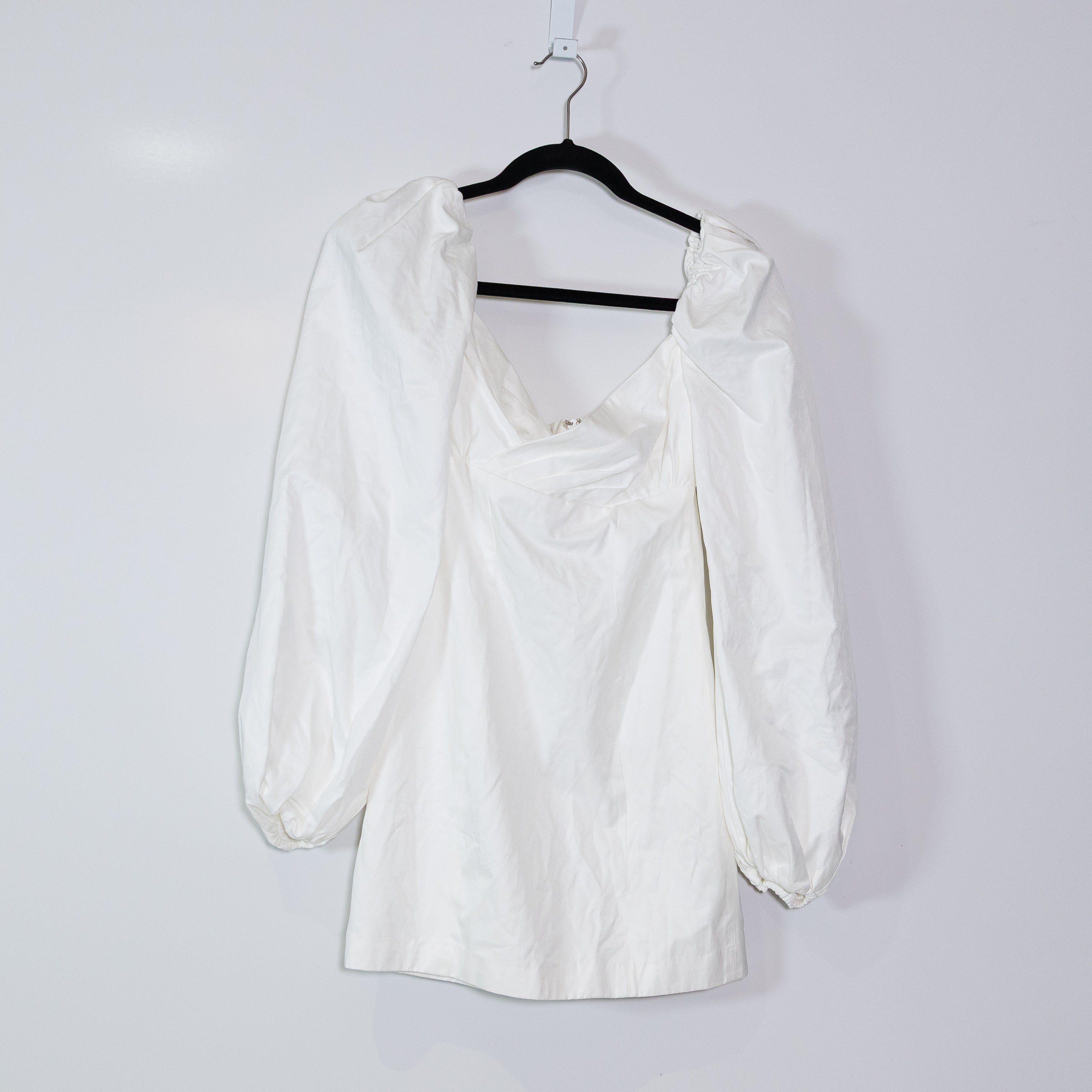 House Of CB Jadore Cotton Poplin Stretch Long Sleeve Mini Dress Solid White XS