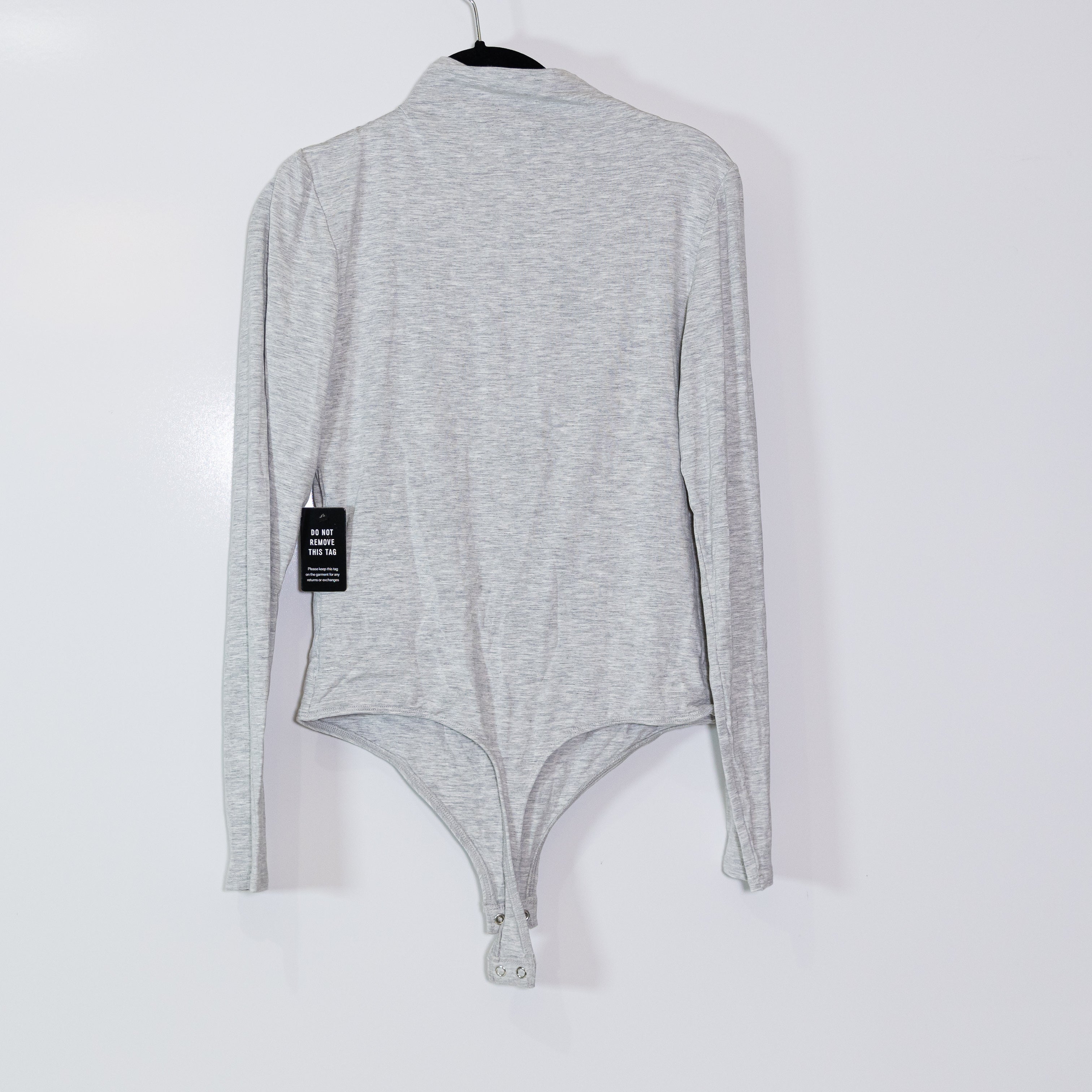 NEW Express Jersey Knit Stretch Mock Neck Long Sleeve One Piece Bodysuit Gray M