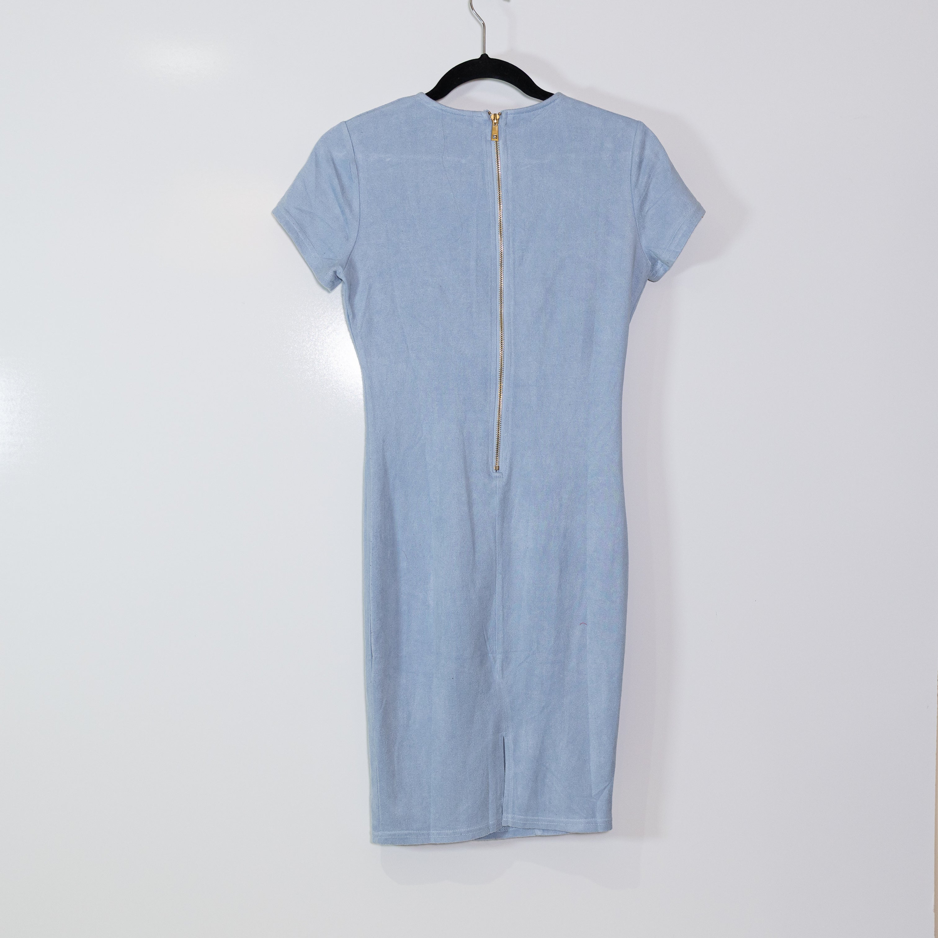 NEW Akira Faux Vegan Suede Leather Short Sleeve Mini Shift Dress Sky Blue M&nbsp;