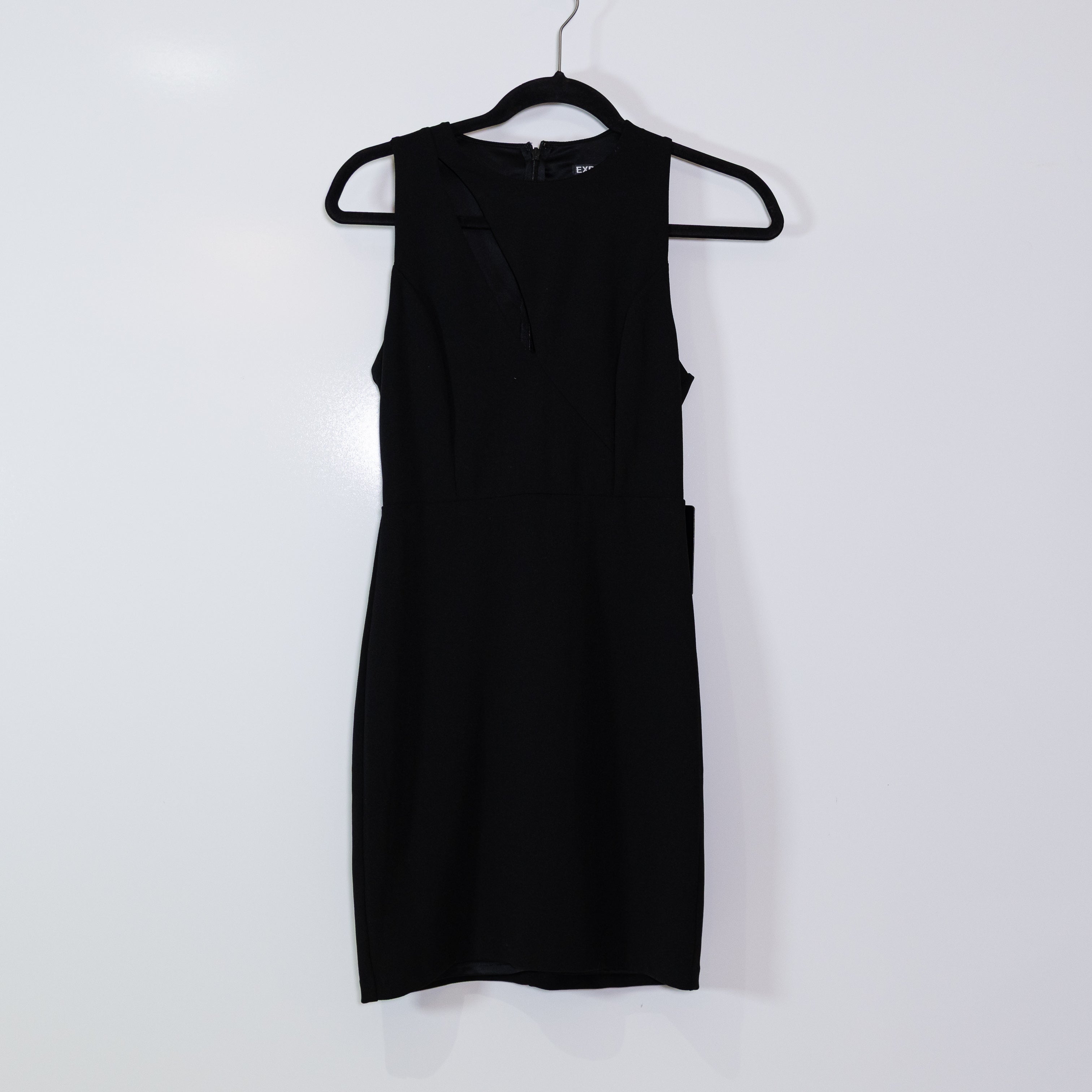 NEW Express Women's Cut Out Shoulder Sleeveless Crepe Shift Mini Dress Black XS