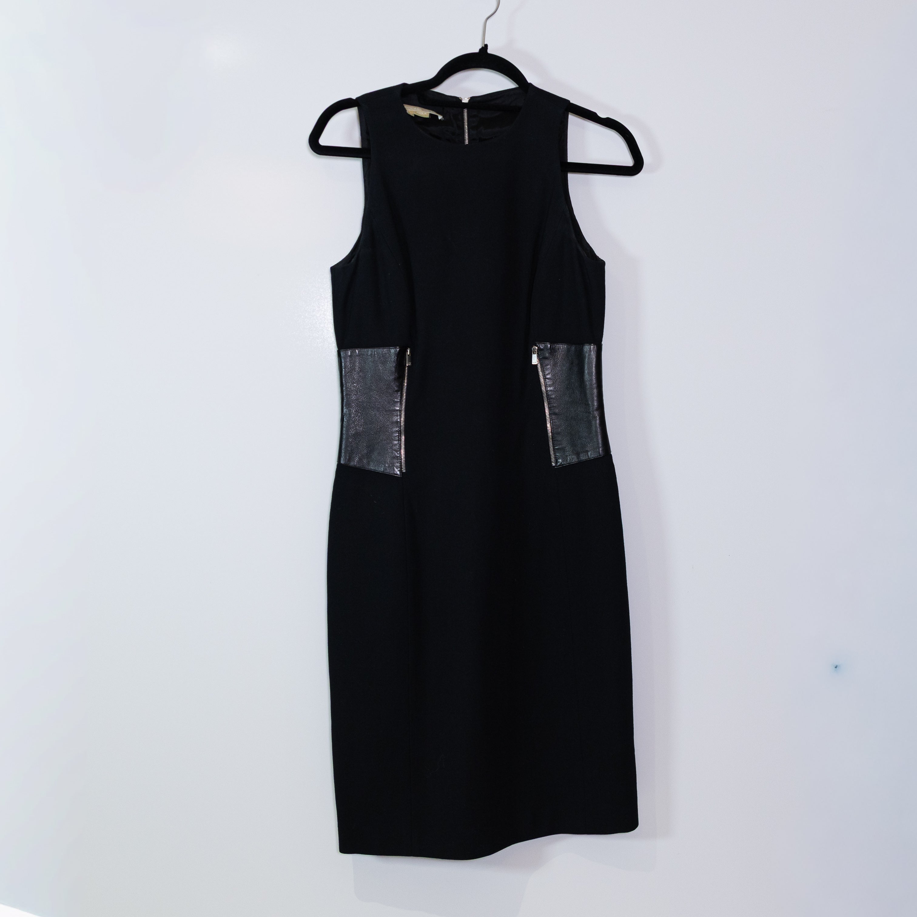 Michael Kors Women's Made In Italy Sleeveless Wool Leather Panel Shift Dress 6