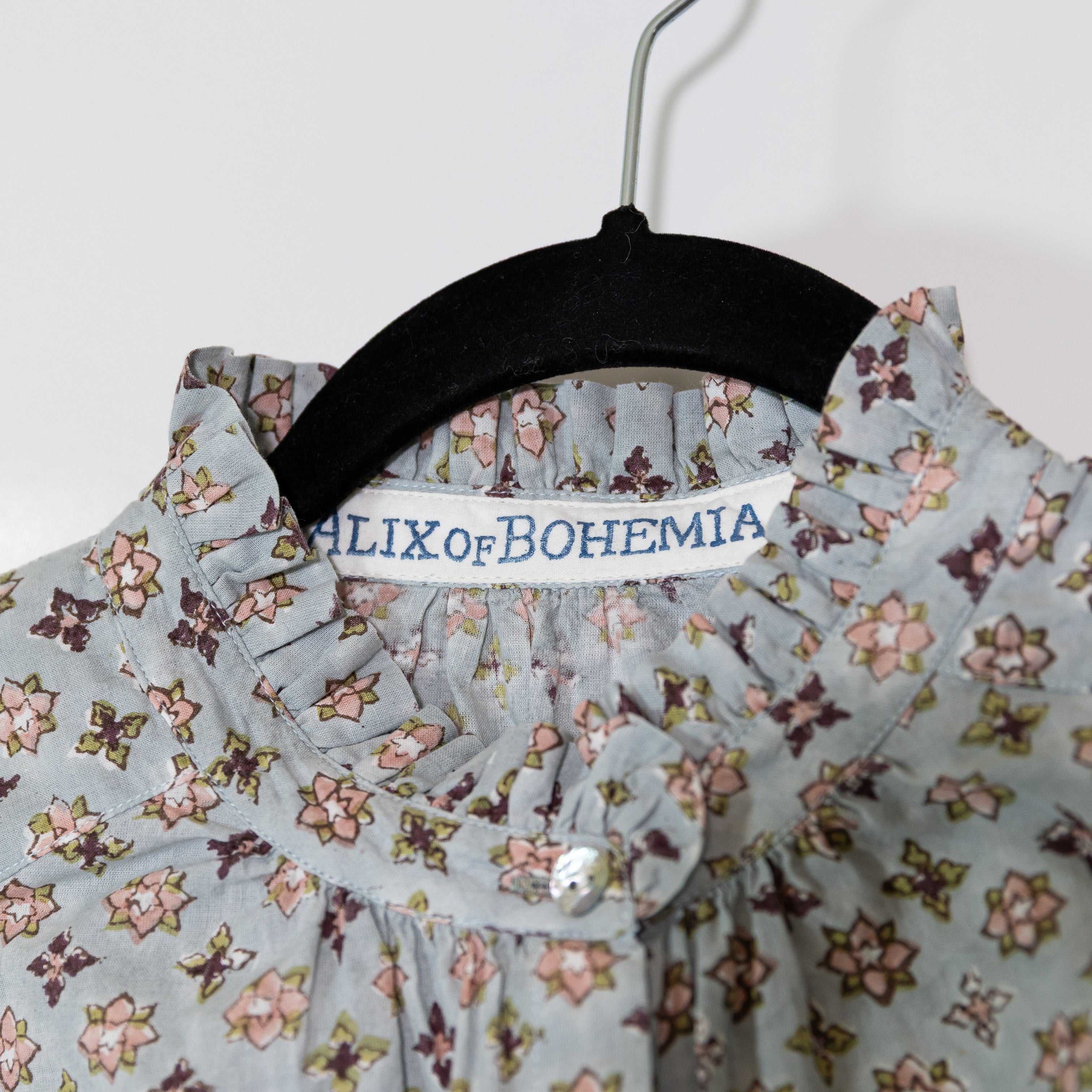 Alix Of Bohemia Annabel Cotton Ruffle Collar Button Down Print Blouse Shirt Top