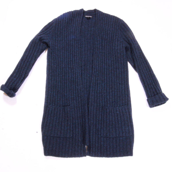 Club Monaco Wool Alpaca Stretch Knit Ribbed Open Front Cardigan Sweater Blue M