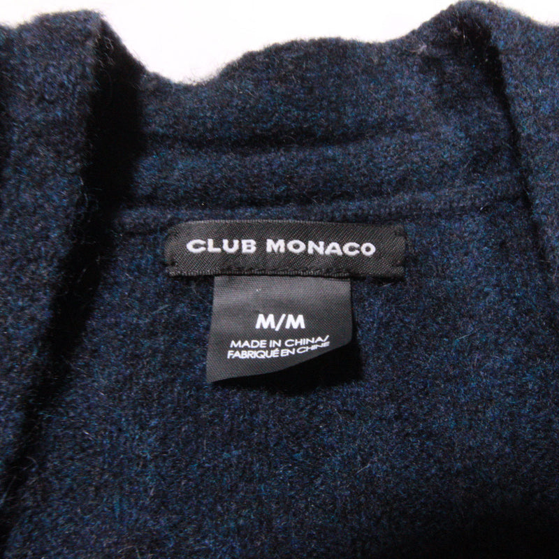 Club Monaco Wool Alpaca Stretch Knit Ribbed Open Front Cardigan Sweater Blue M
