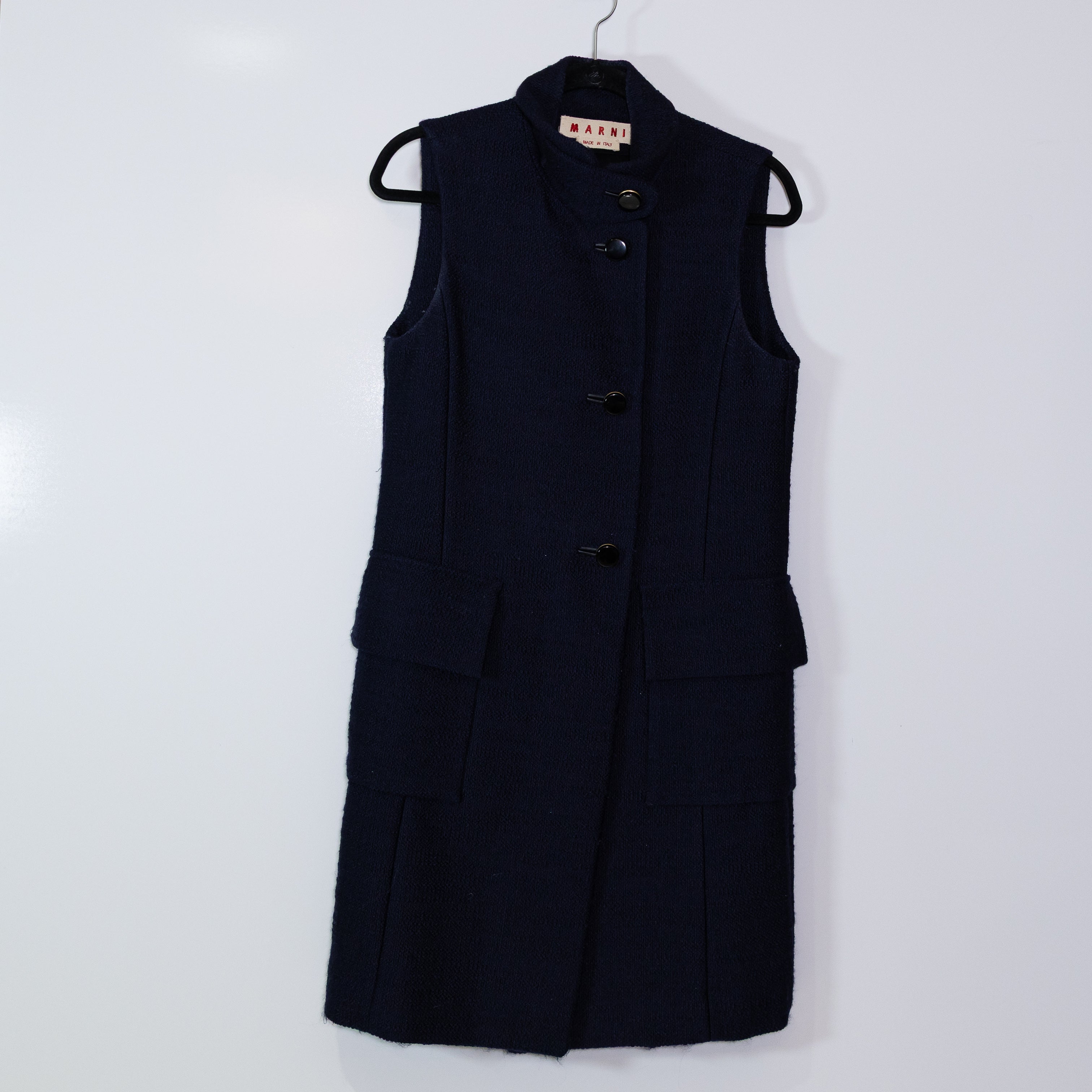 Marni Women's Made In Italy Wool Blend Woven Boucle High Collar Coat Dress M