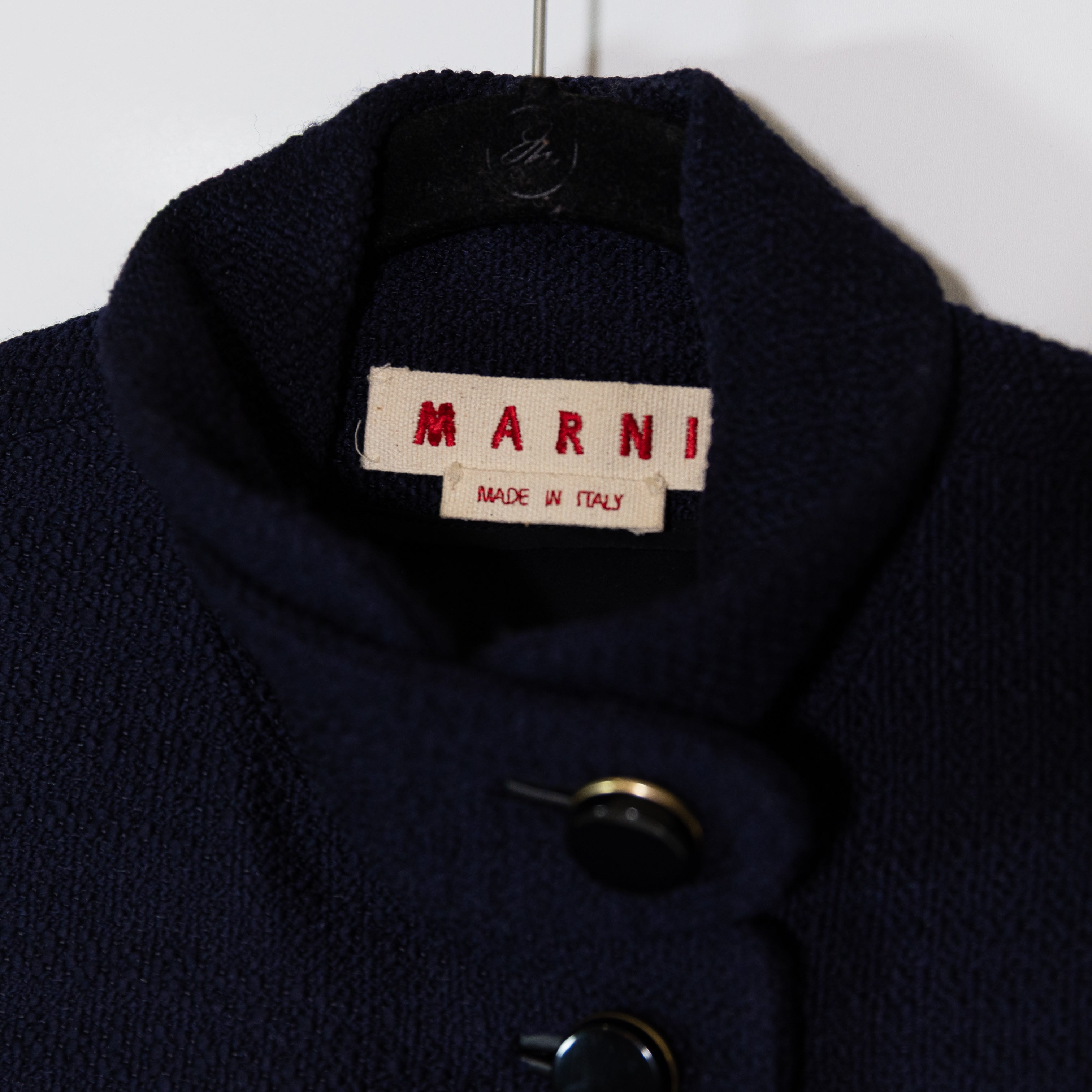 Marni Women's Made In Italy Wool Blend Woven Boucle High Collar Coat Dress M