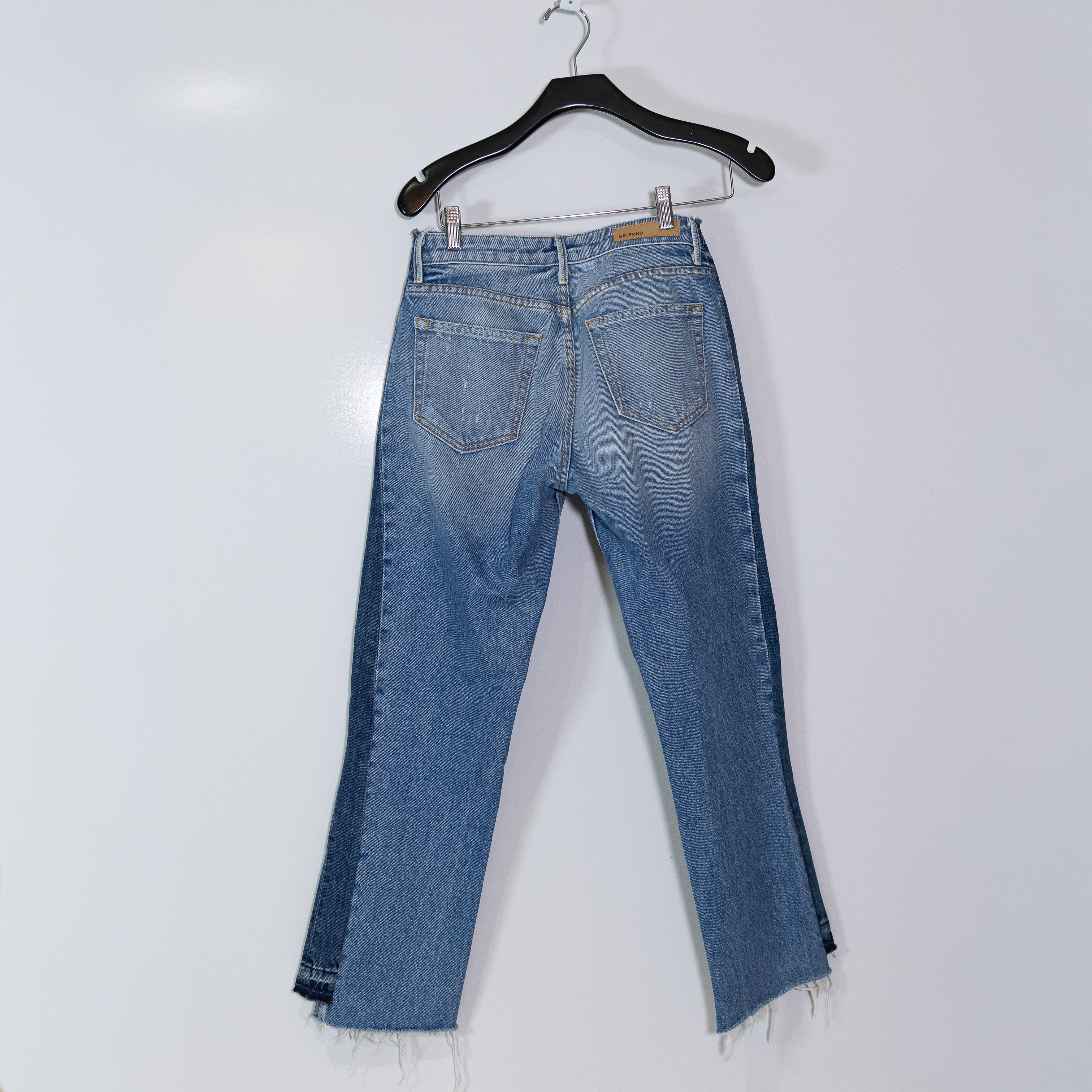 GRLFRND Jessica Frayed Distressed Hem Edge Ankle Crop Cotton Denim Jeans 27
