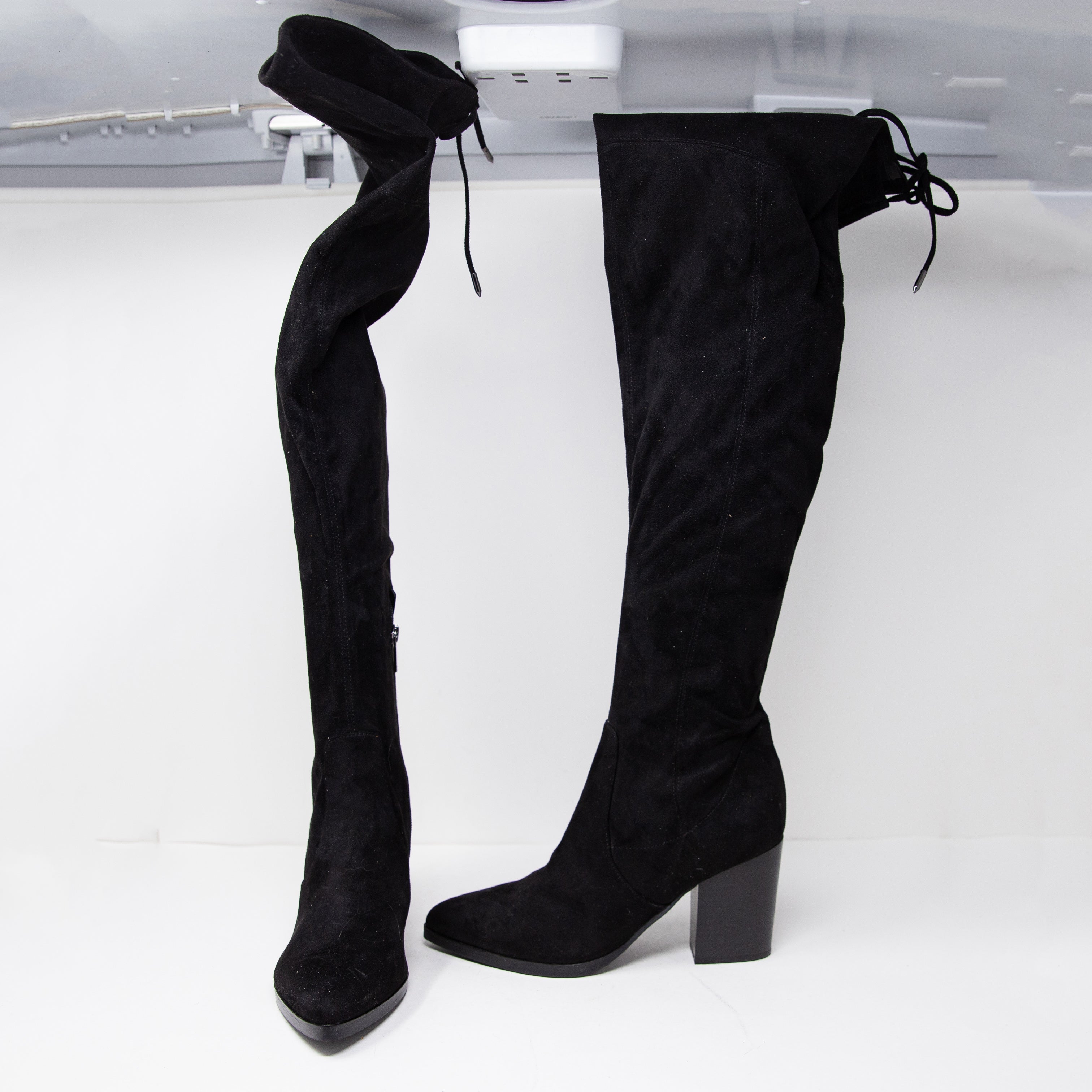 Marc Fisher Arletta Pointed Toe Block High Heel Over The Knee Boots Shoes Black