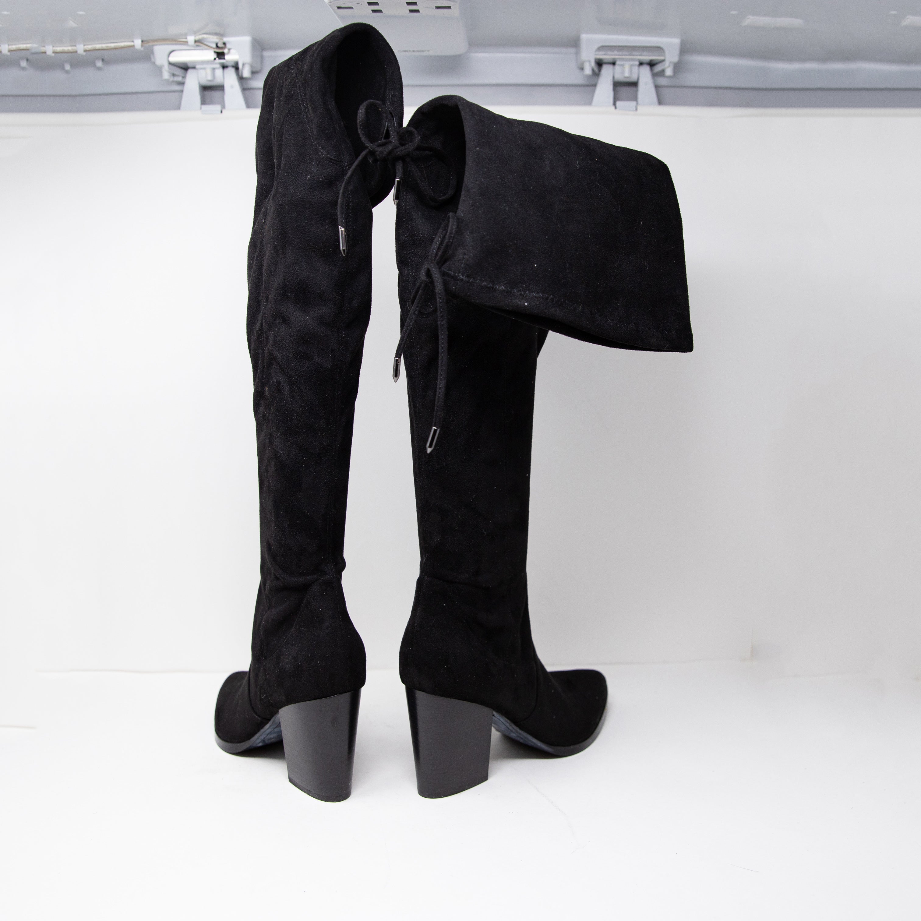 Marc Fisher Arletta Pointed Toe Block High Heel Over The Knee Boots Shoes Black