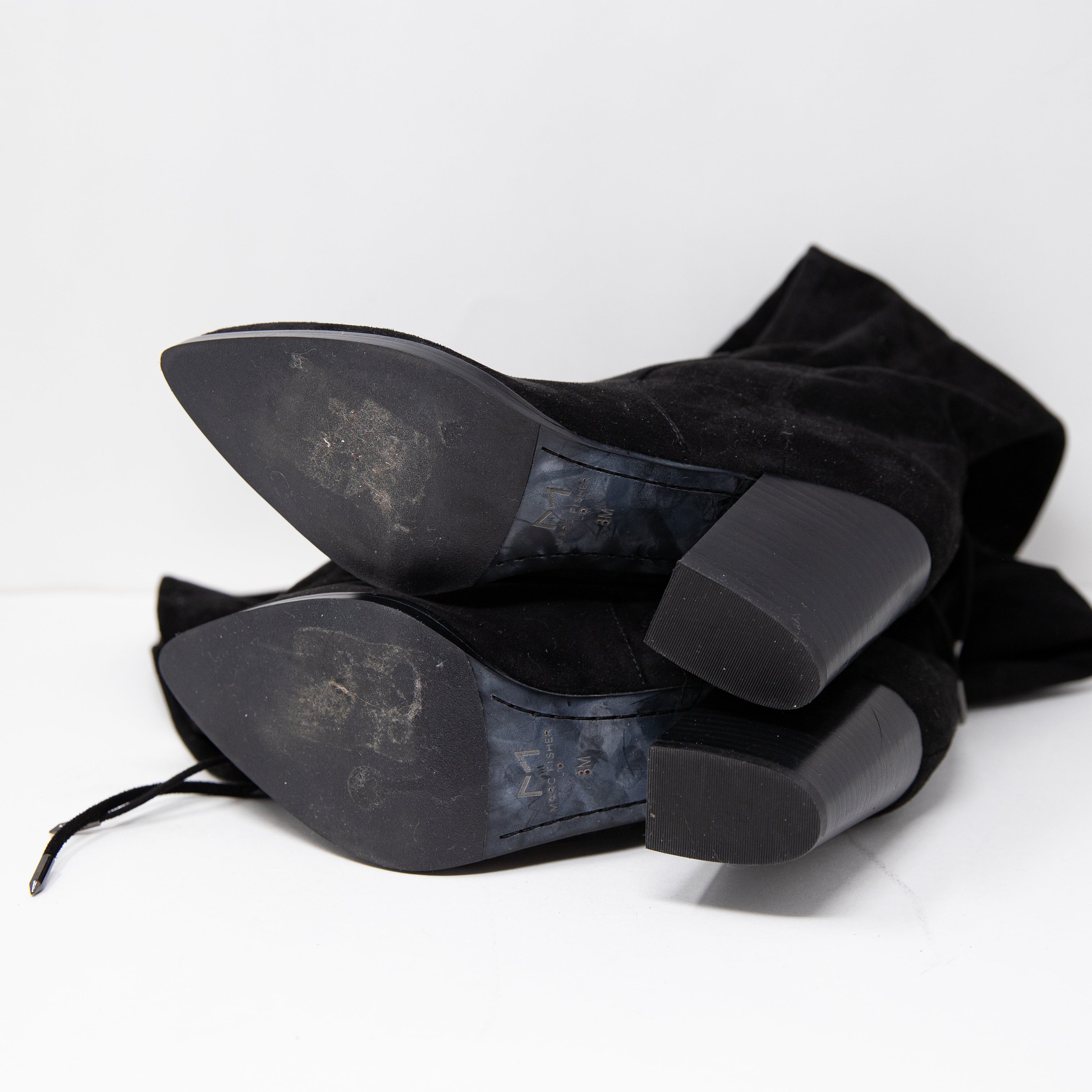 Marc Fisher Arletta Pointed Toe Block High Heel Over The Knee Boots Shoes Black