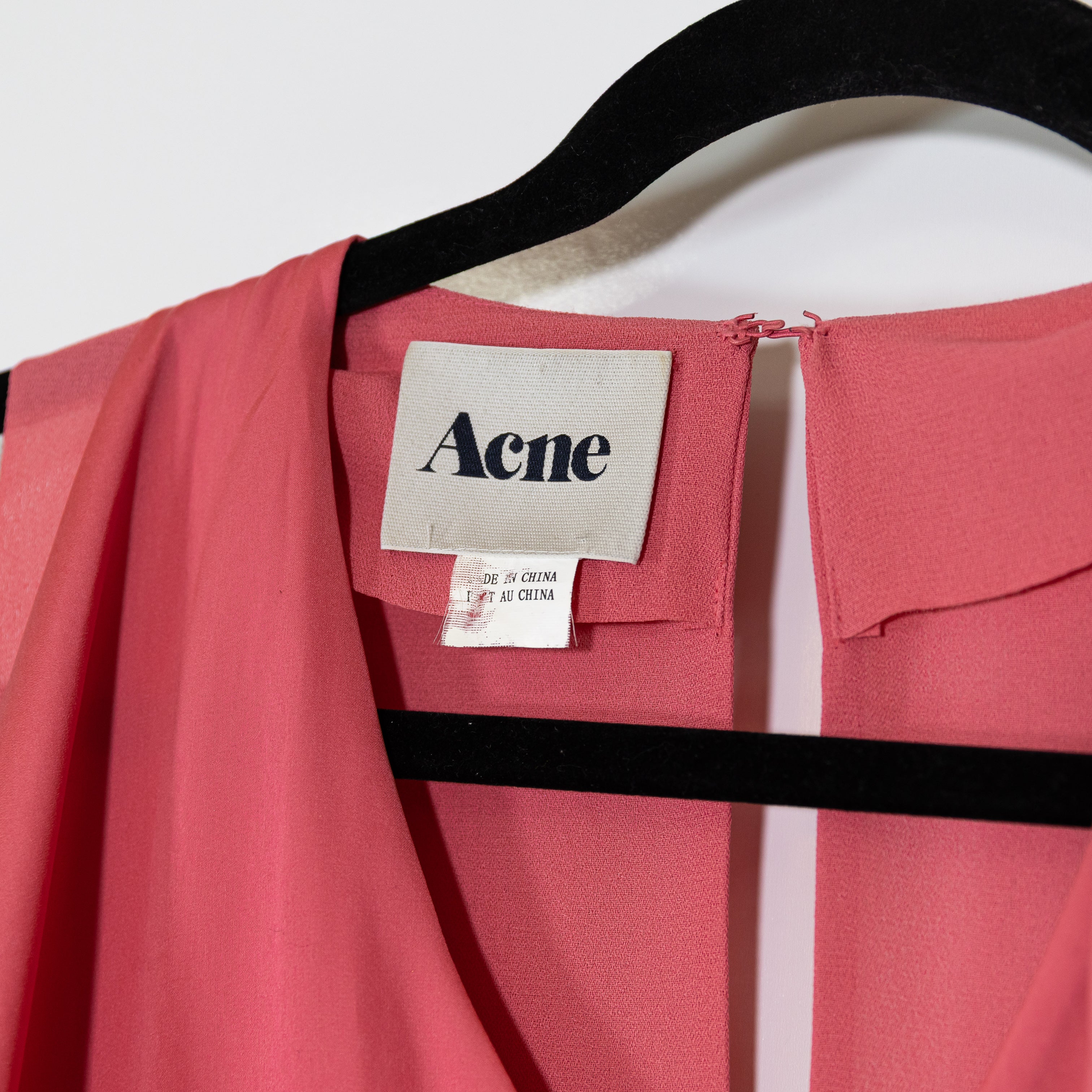 Acne Mallory Crepe Chiffon Sleeveless Pintuck Draped Ruched Mini Dress Pink M