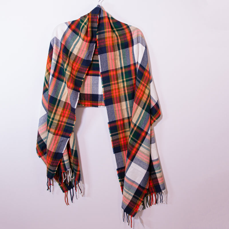 NEW J. Crew Soft Brushed Classic Plaid Print Pattern Fringe Scarf Wrap Shawl