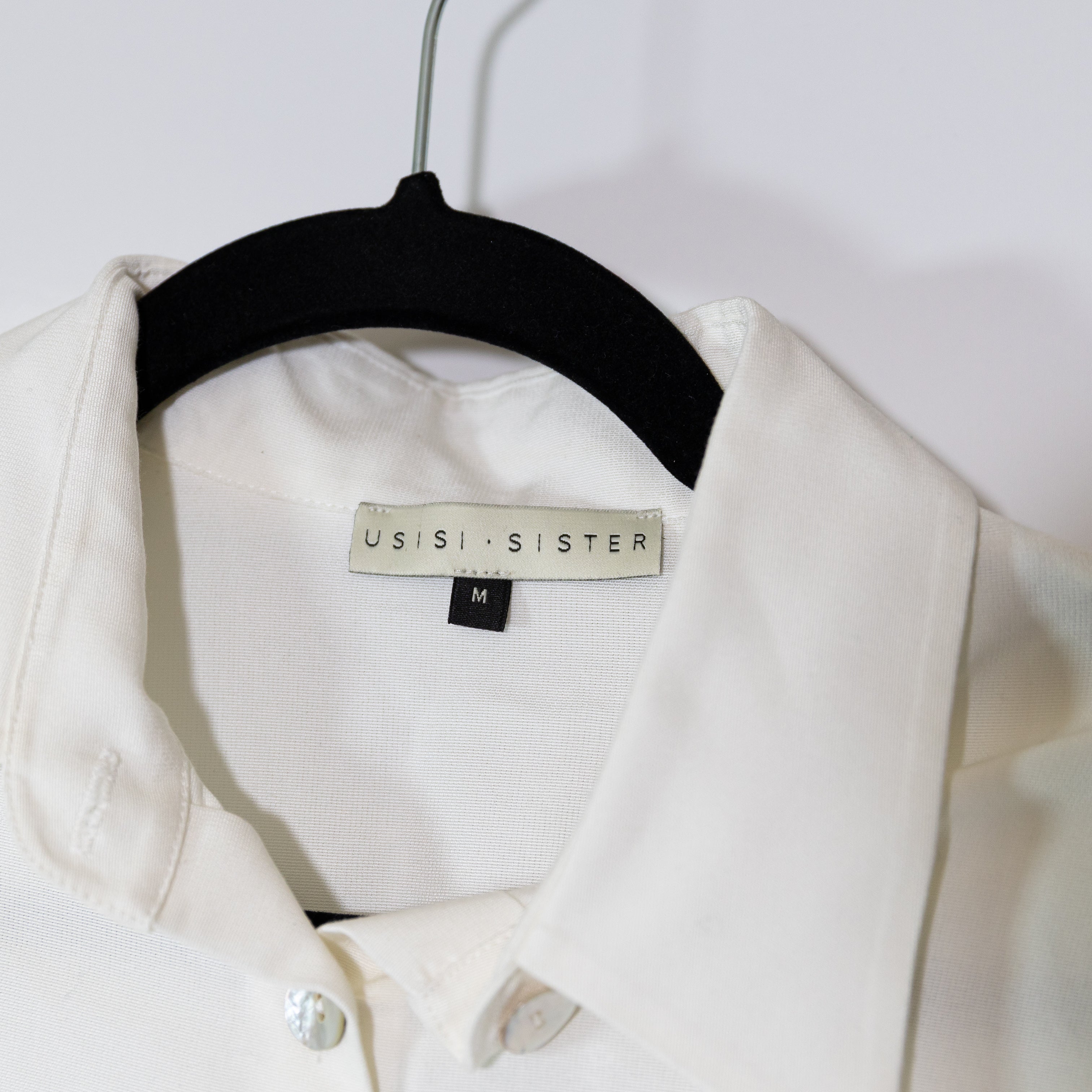 Usisi Sister Roanoke Collared Button Front Tie Twist Knit Shirt Dress White M